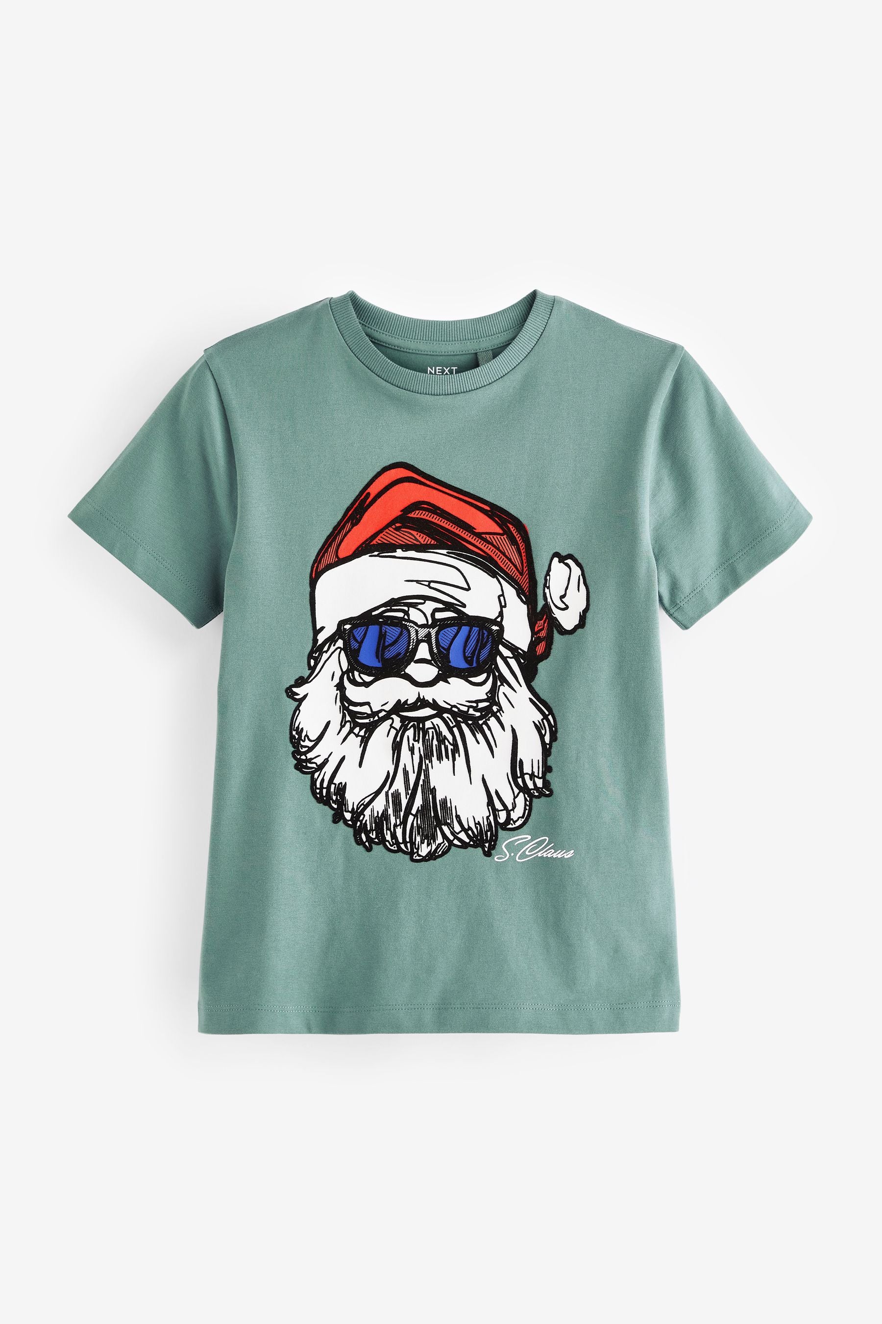 Mineral Blue Santa Short Sleeve Christmas T-Shirt (3-16yrs)