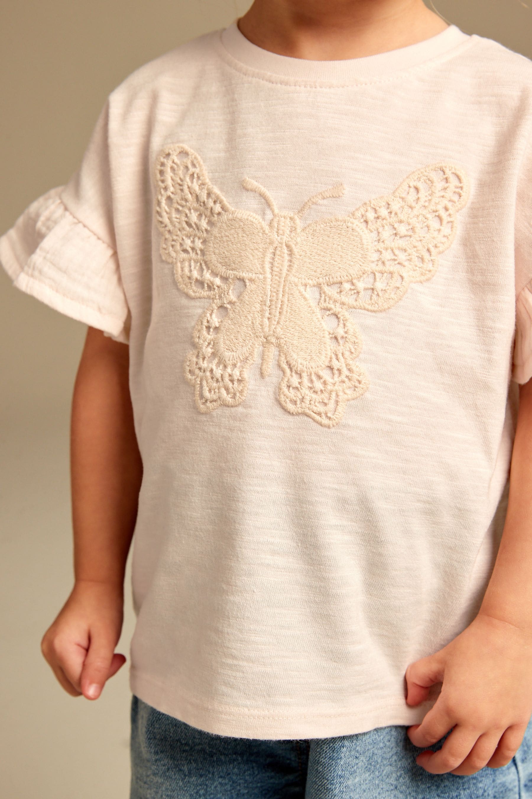 Ecru Cream Crochet Butterfly T-Shirt (3mths-7yrs)