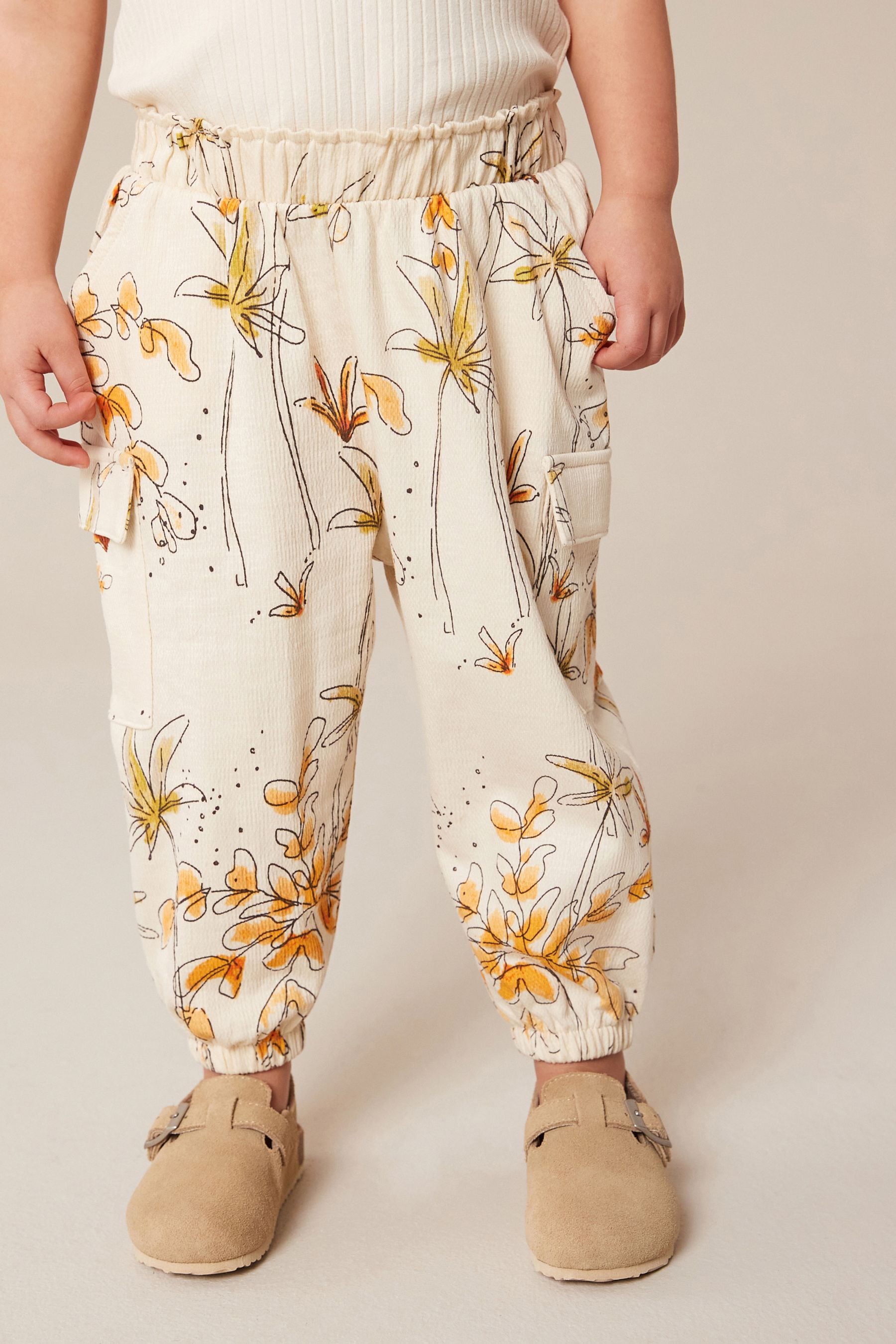 Ecru White Flower Cargo Trousers (3mths-7yrs)