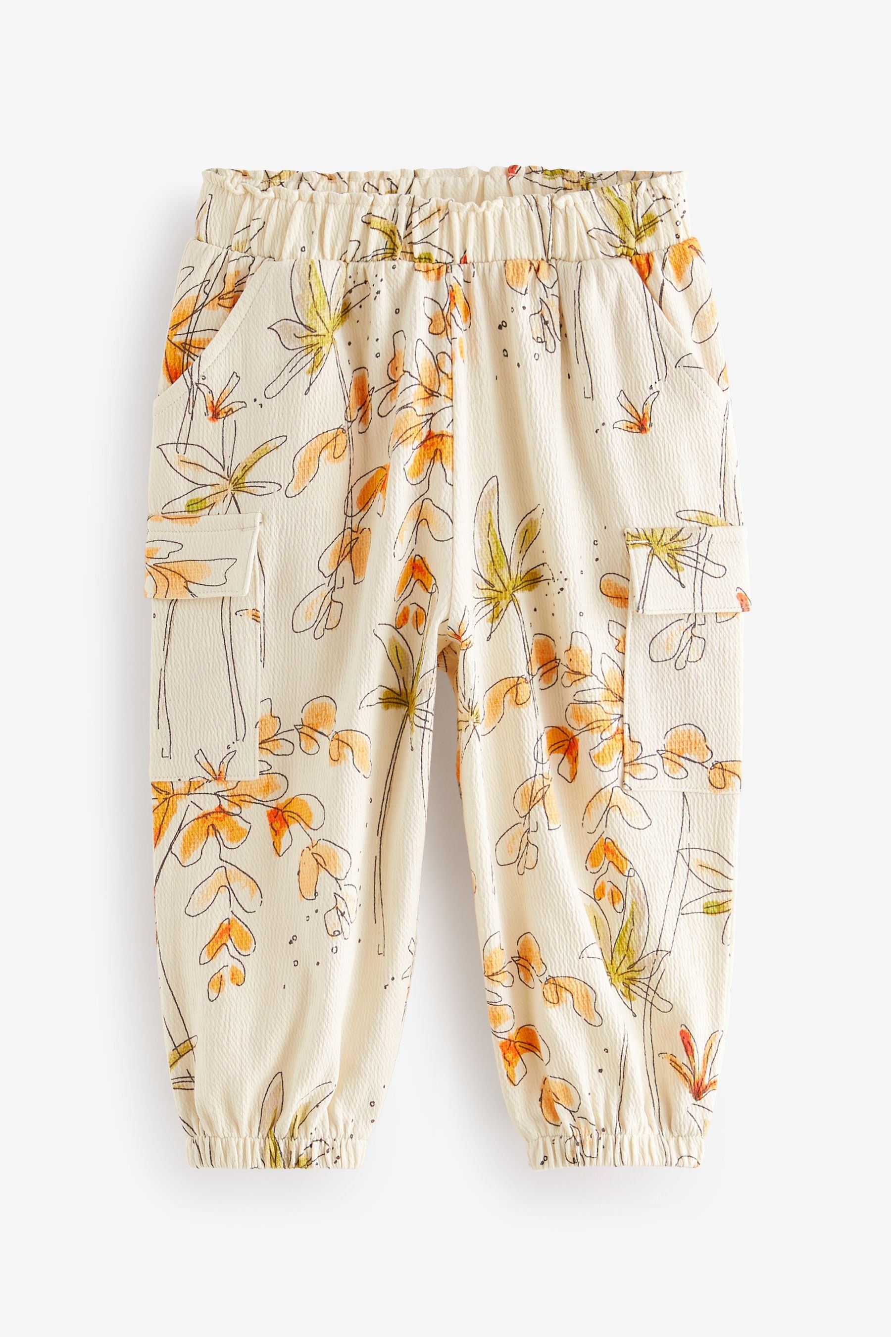 Ecru White Flower Cargo Trousers (3mths-7yrs)