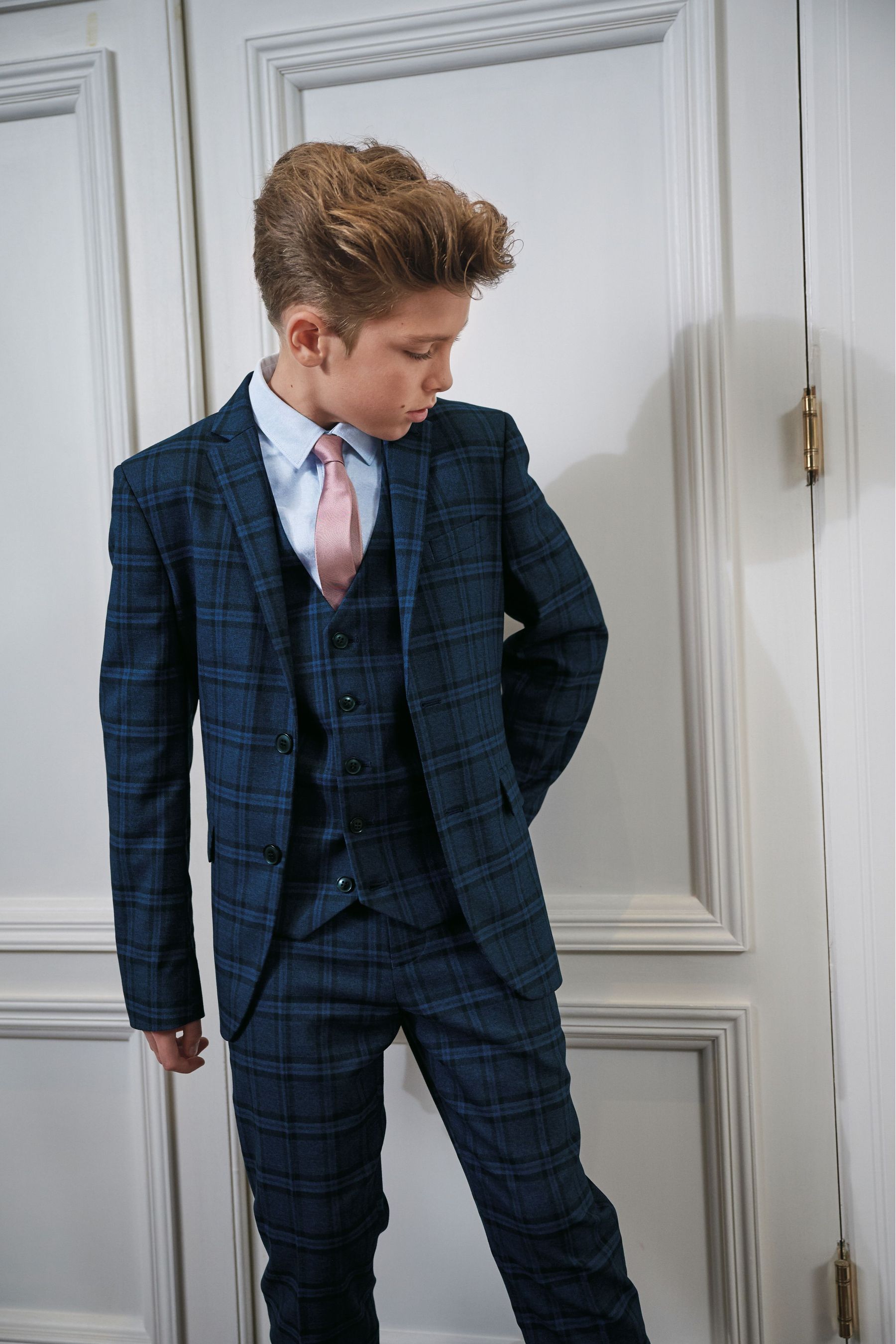 Navy Blue Navy Blue Check Suit Jacket (12mths-16yrs)