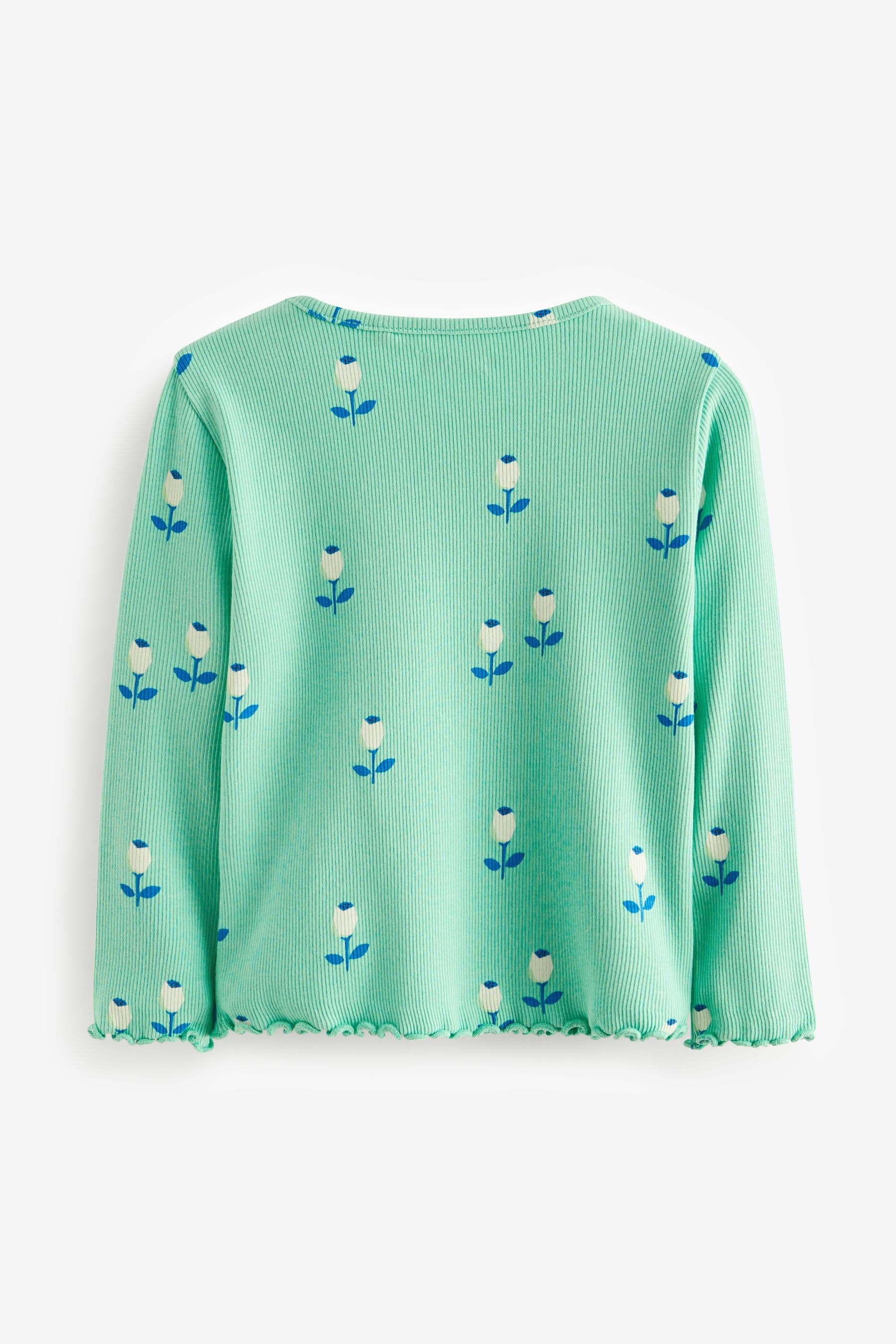 Green Flower Cotton-Rich Long Sleeve Rib T-Shirt (3mths-7yrs)