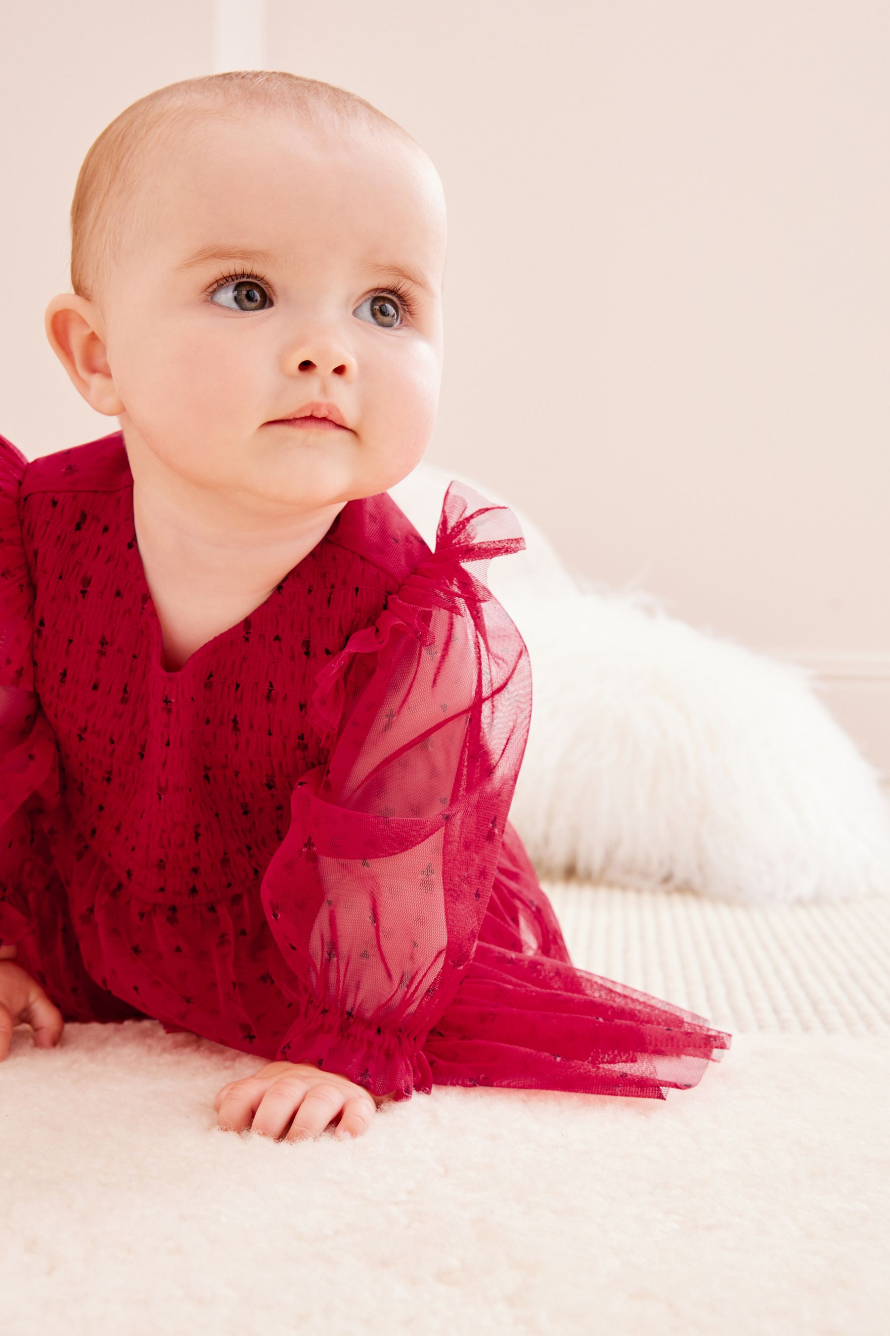 Red Mesh Baby Prom Dress (0mths-2yrs)