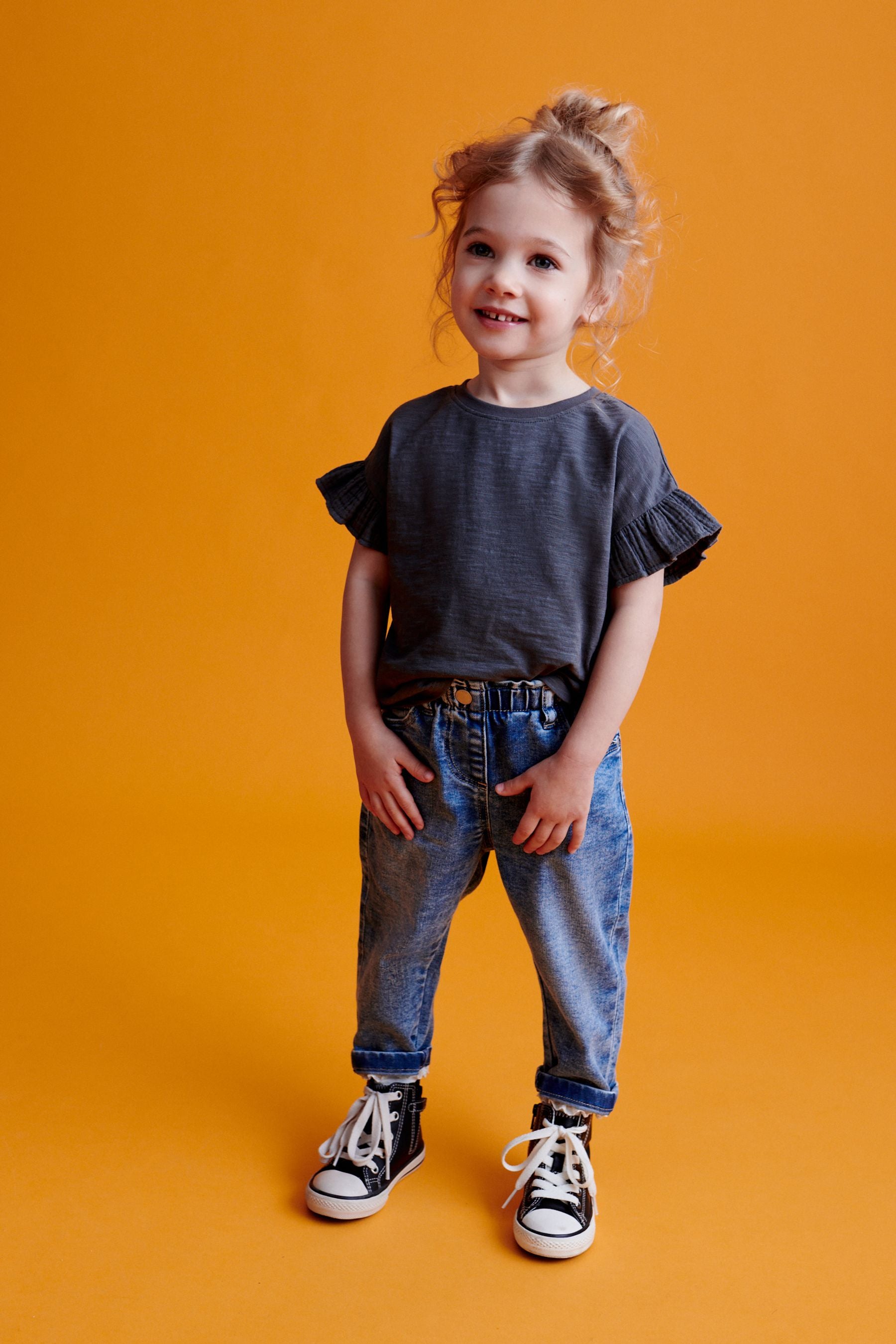 Charcoal Grey Frill Short Sleeve T-Shirt (3mths-7yrs)