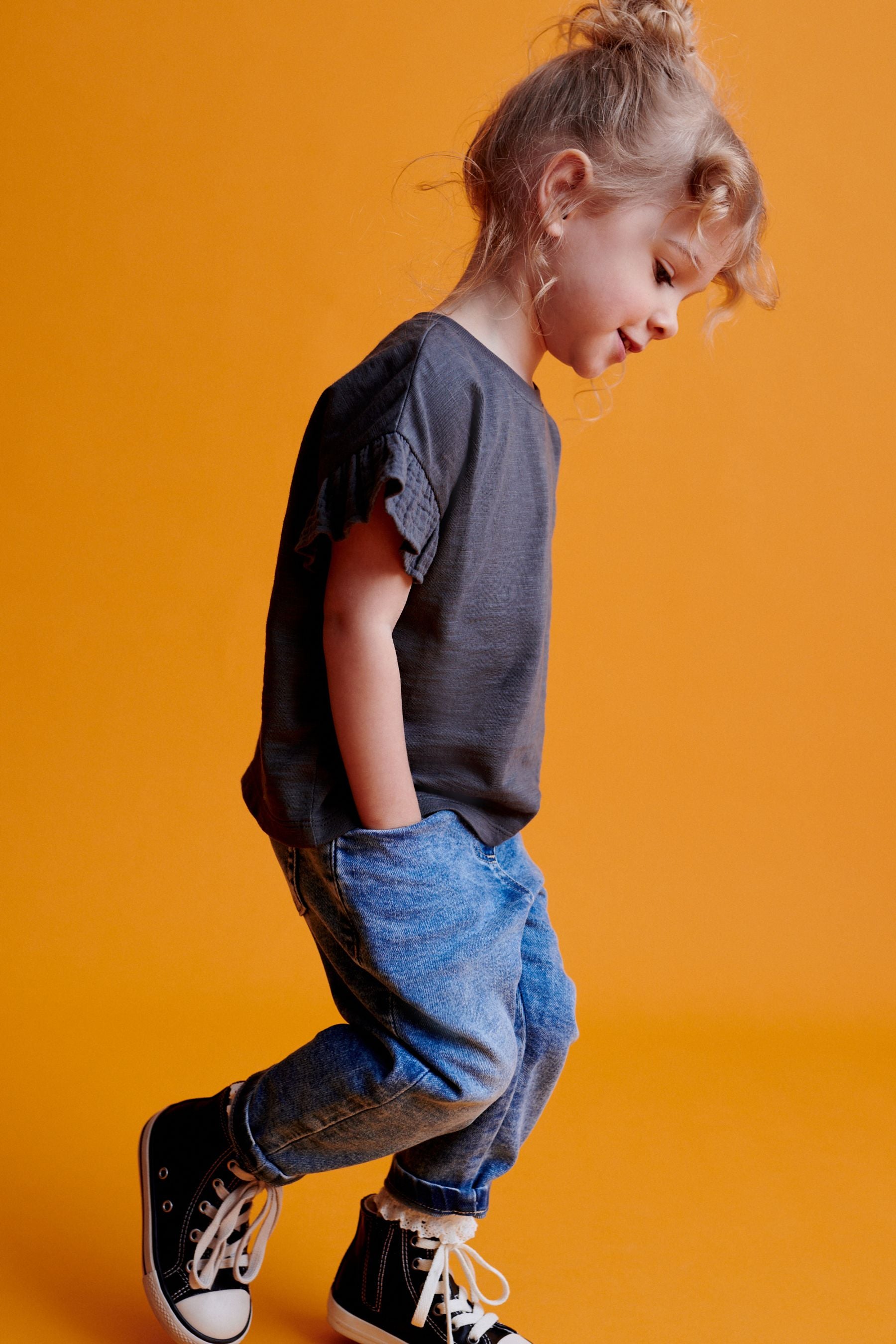 Charcoal Grey Frill Short Sleeve T-Shirt (3mths-7yrs)