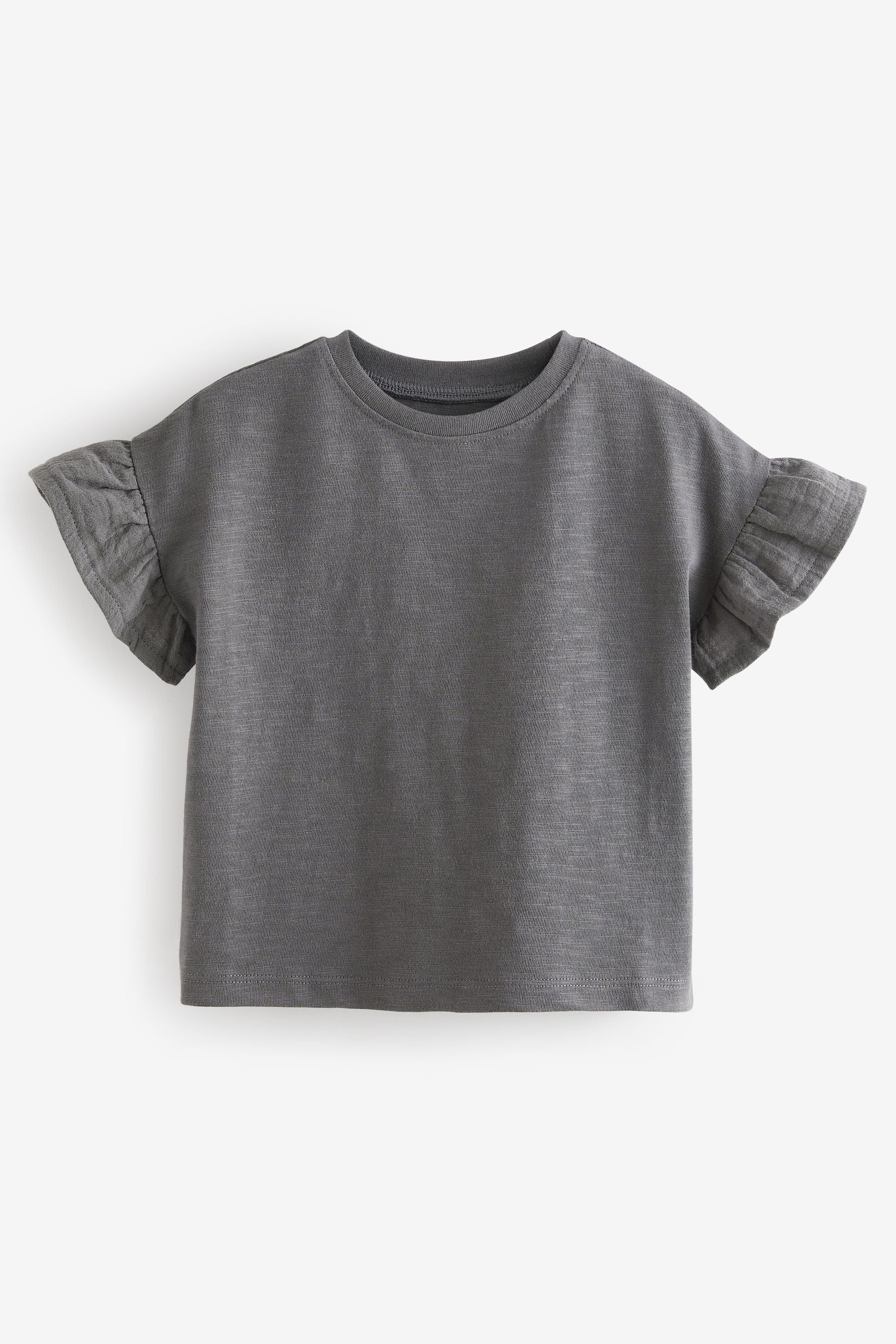 Charcoal Grey Frill Short Sleeve T-Shirt (3mths-7yrs)