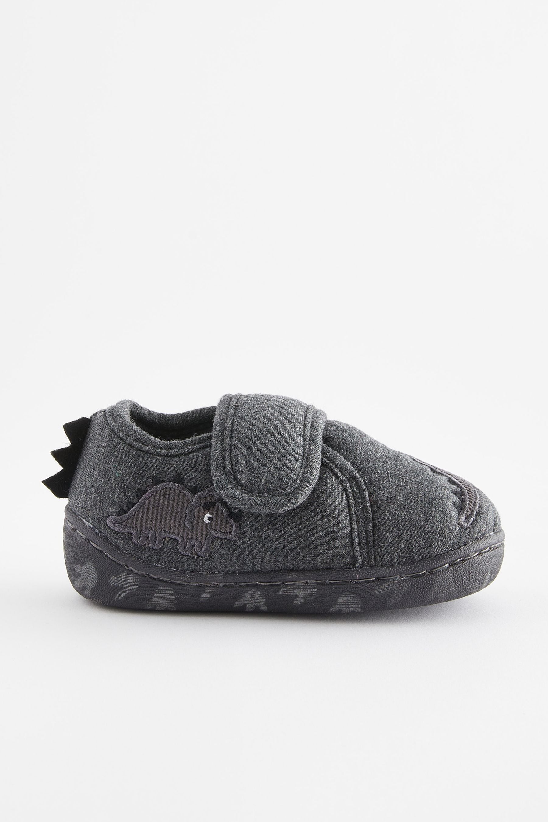 Grey Dino Touch Fastening Cupsole Print Slippers