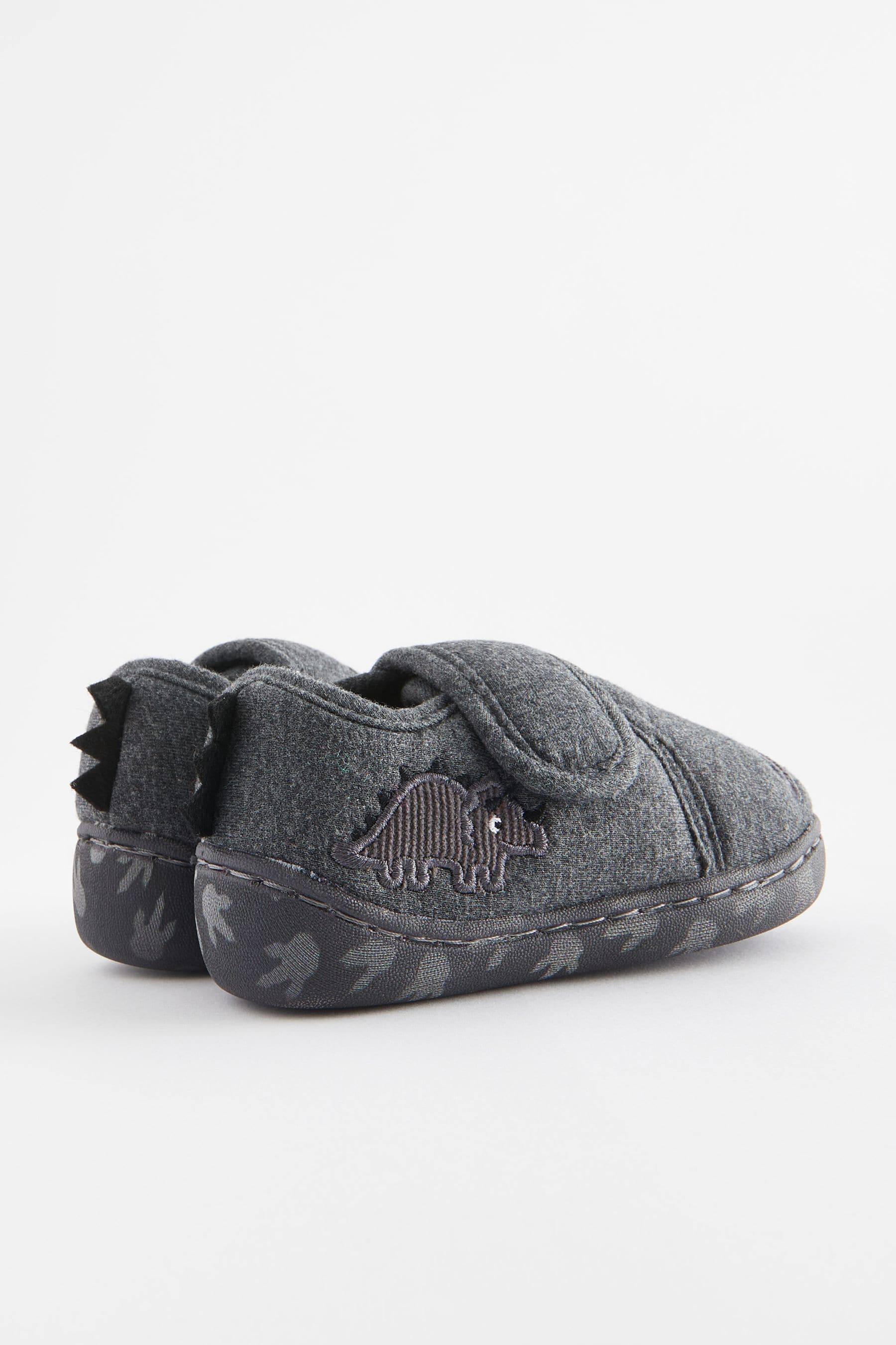 Grey Dino Touch Fastening Cupsole Print Slippers