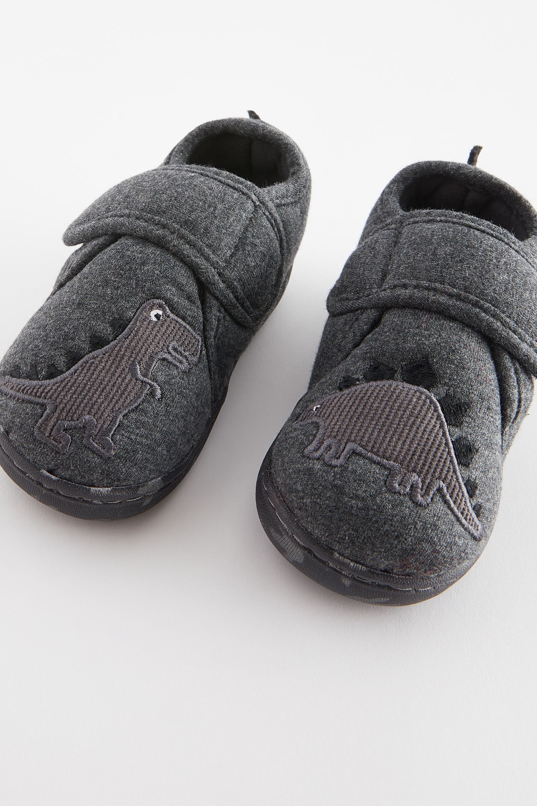 Grey Dino Touch Fastening Cupsole Print Slippers