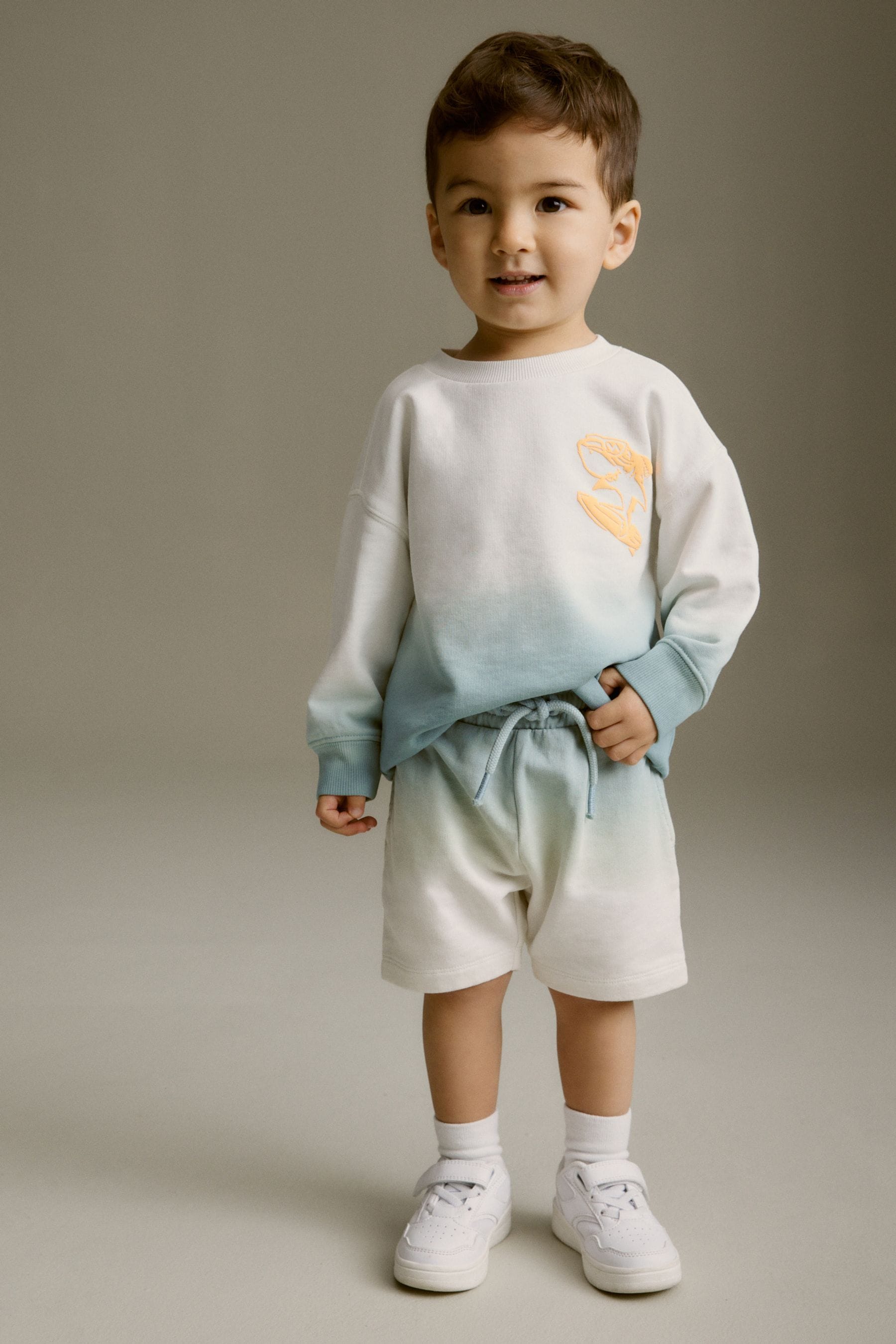 Light Blue Dip Dye Backprint Sweatshirt and Shorts Set (3mths-7yrs)