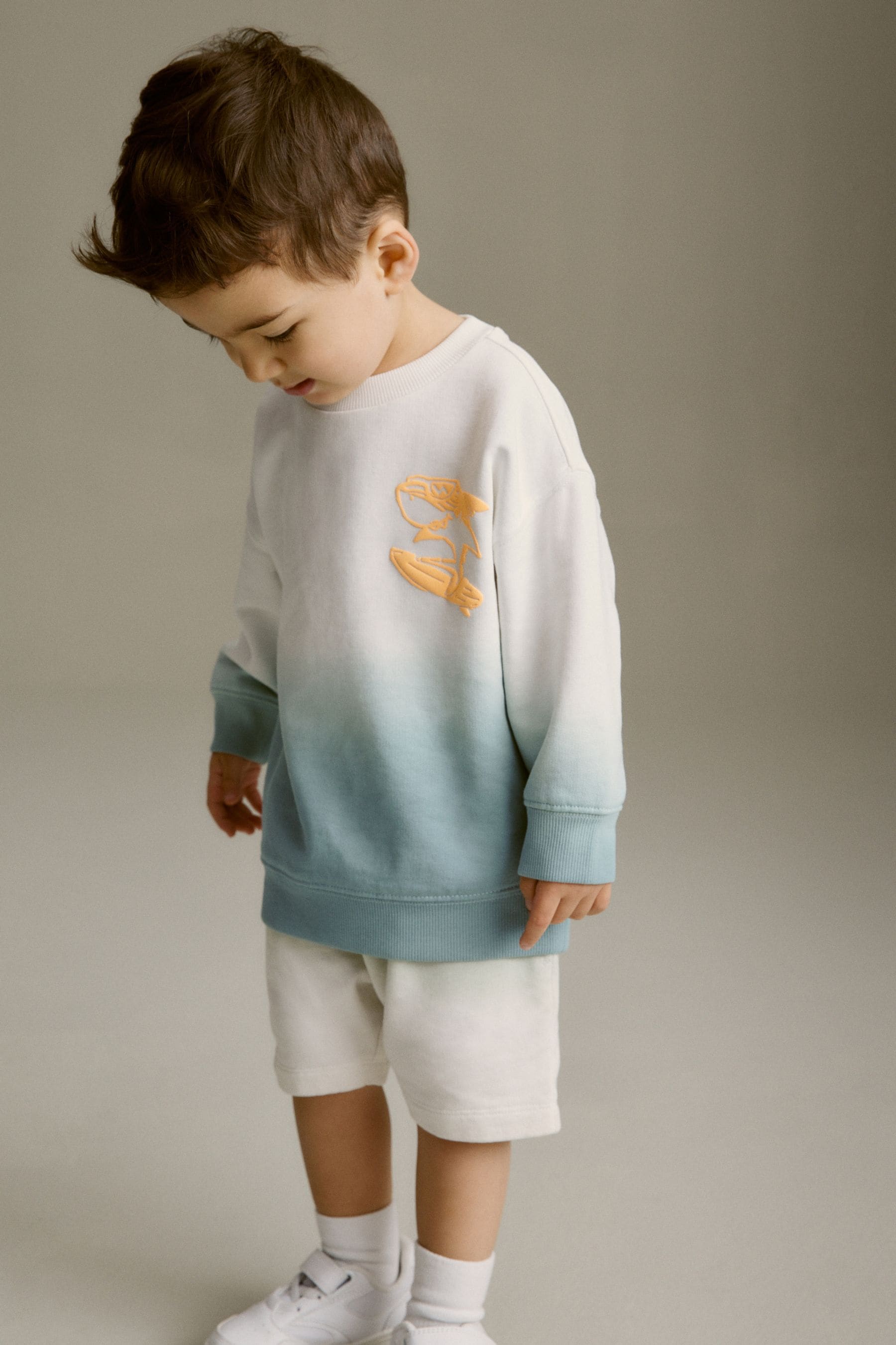 Light Blue Dip Dye Backprint Sweatshirt and Shorts Set (3mths-7yrs)