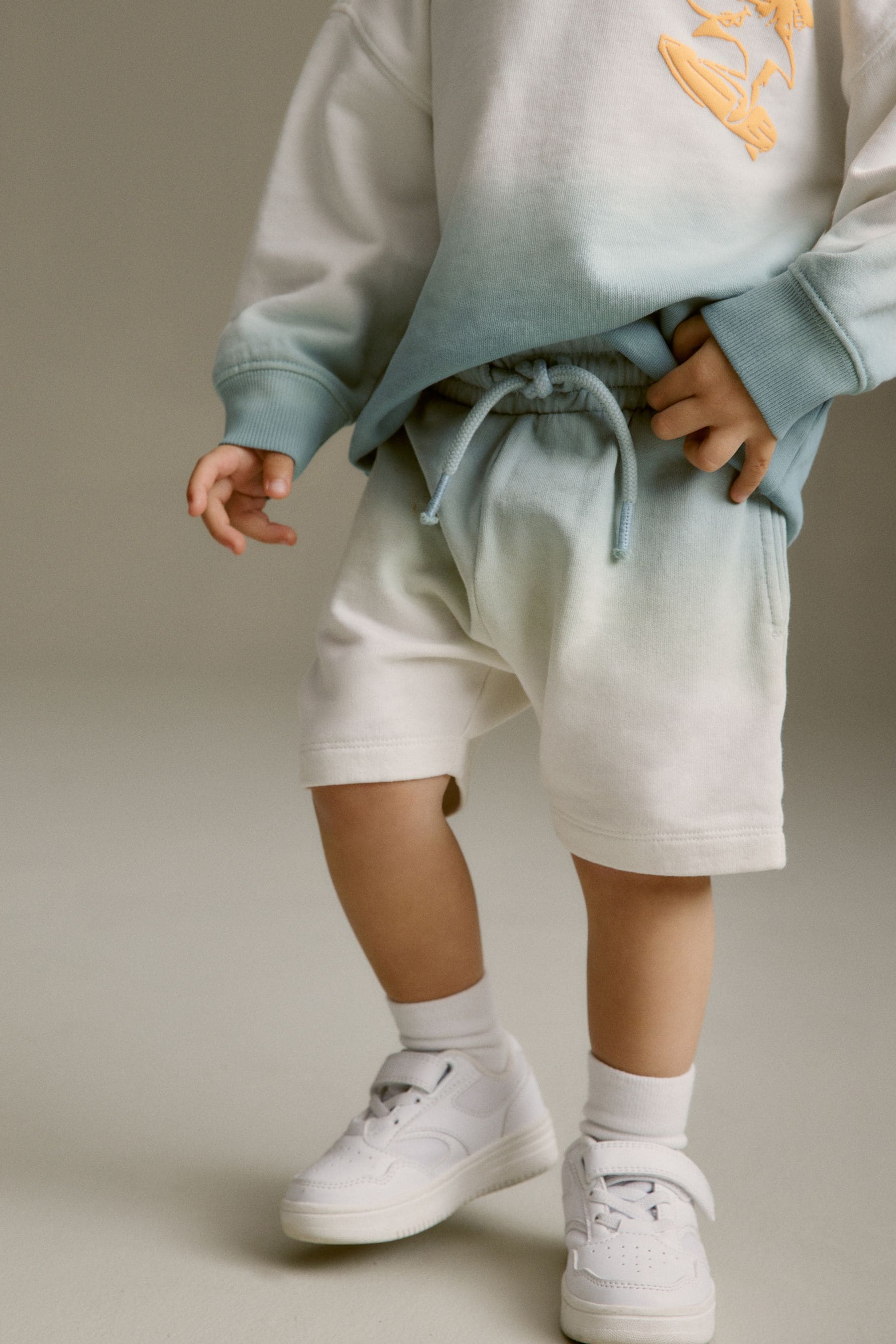 Light Blue Dip Dye Backprint Sweatshirt and Shorts Set (3mths-7yrs)