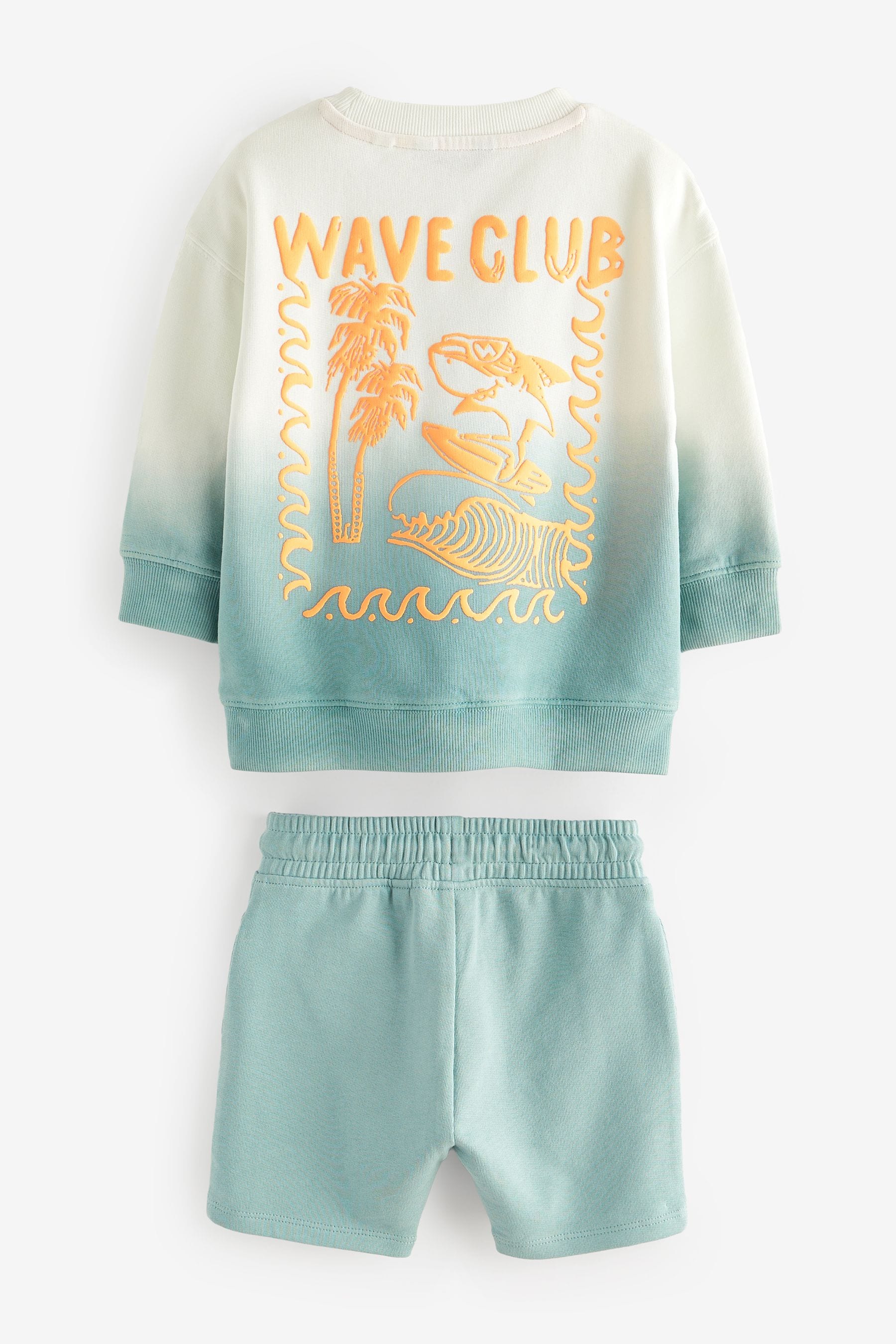 Light Blue Dip Dye Backprint Sweatshirt and Shorts Set (3mths-7yrs)