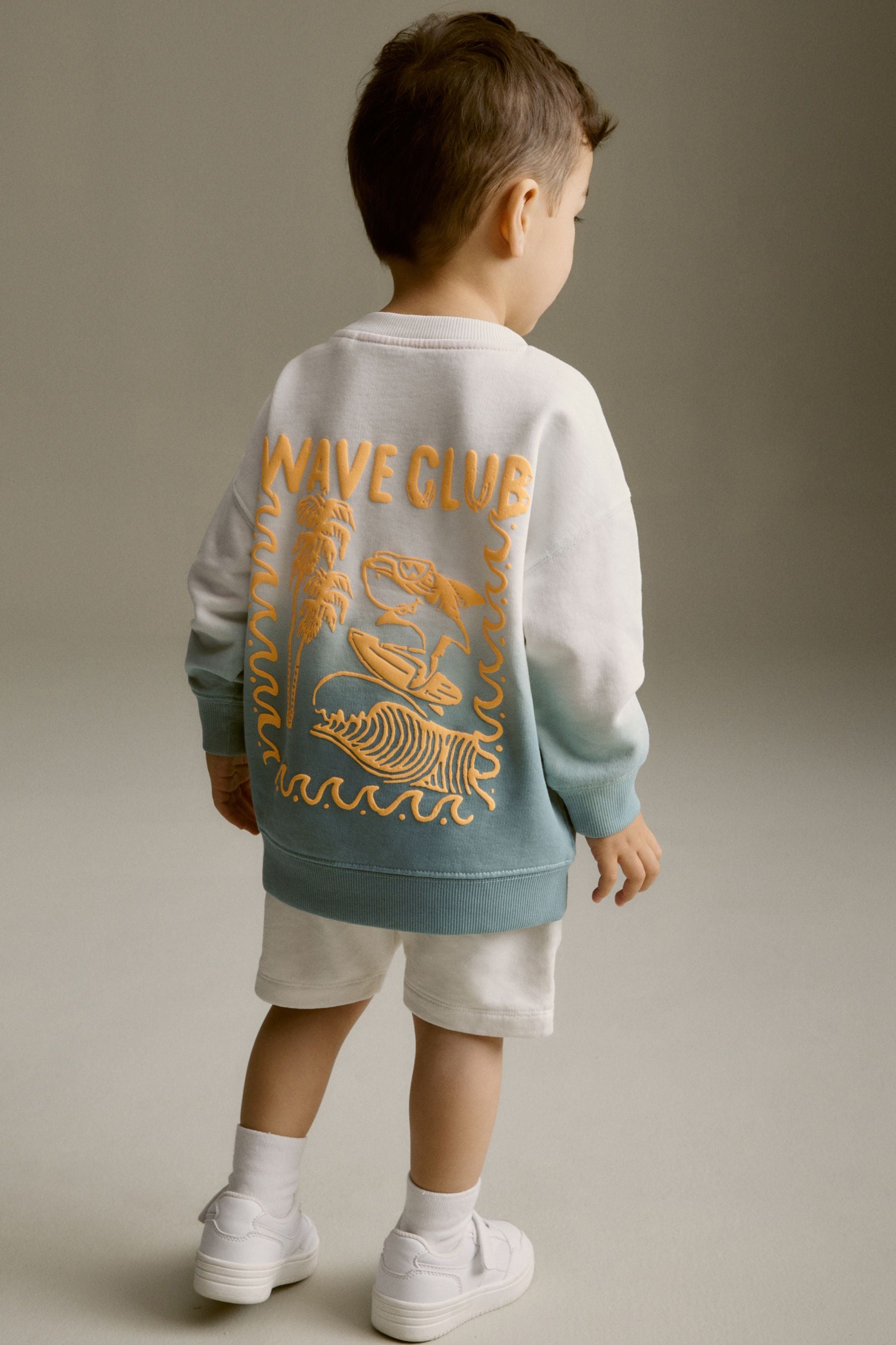 Light Blue Dip Dye Backprint Sweatshirt and Shorts Set (3mths-7yrs)