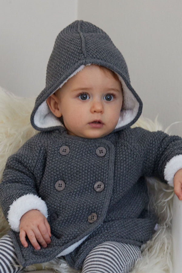 Grey The Little Tailor Grey Baby Plush Lined Pram Coat