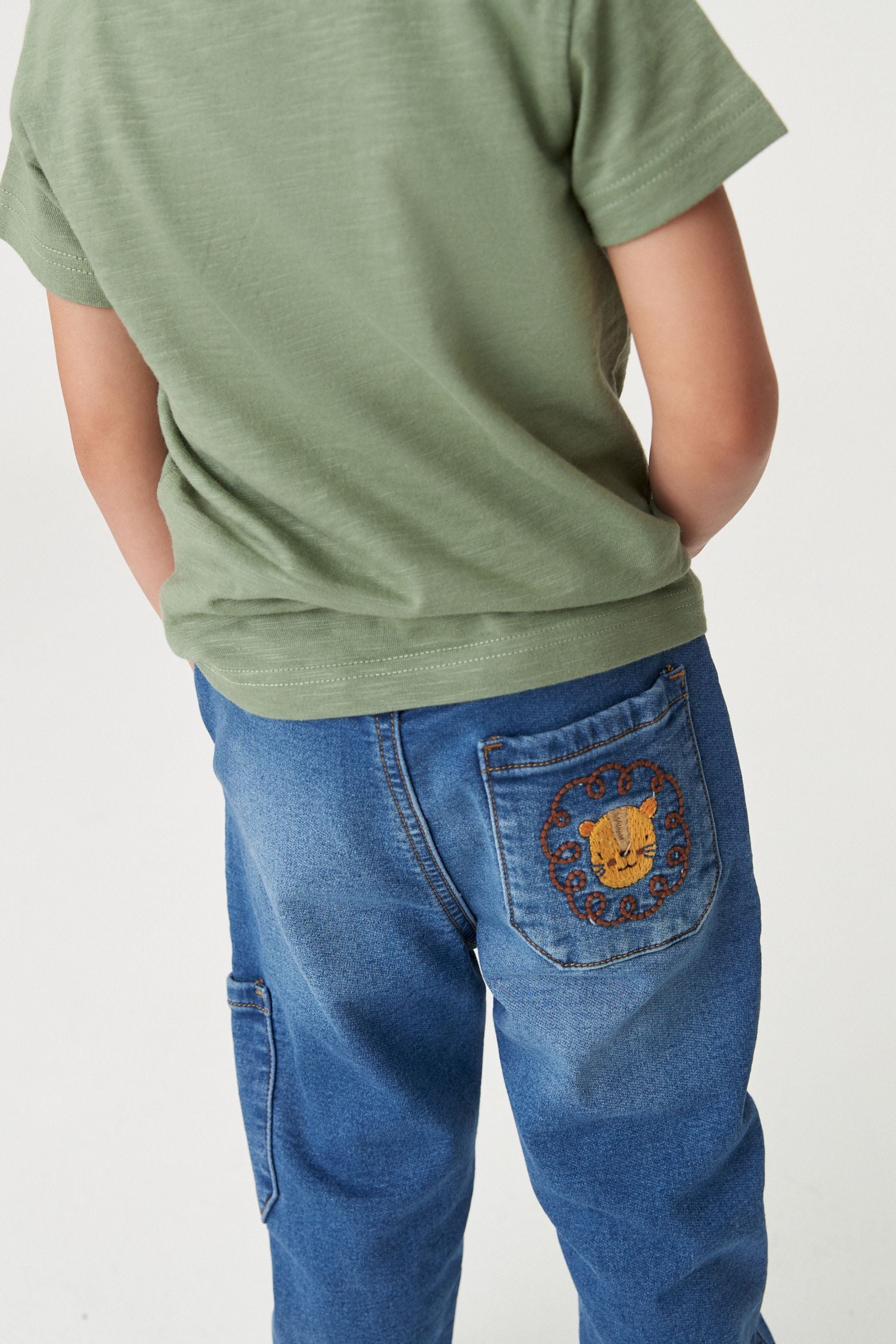 Mid Blue Denim Embroidered Character Jeans With Cuff (3mths-7yrs)