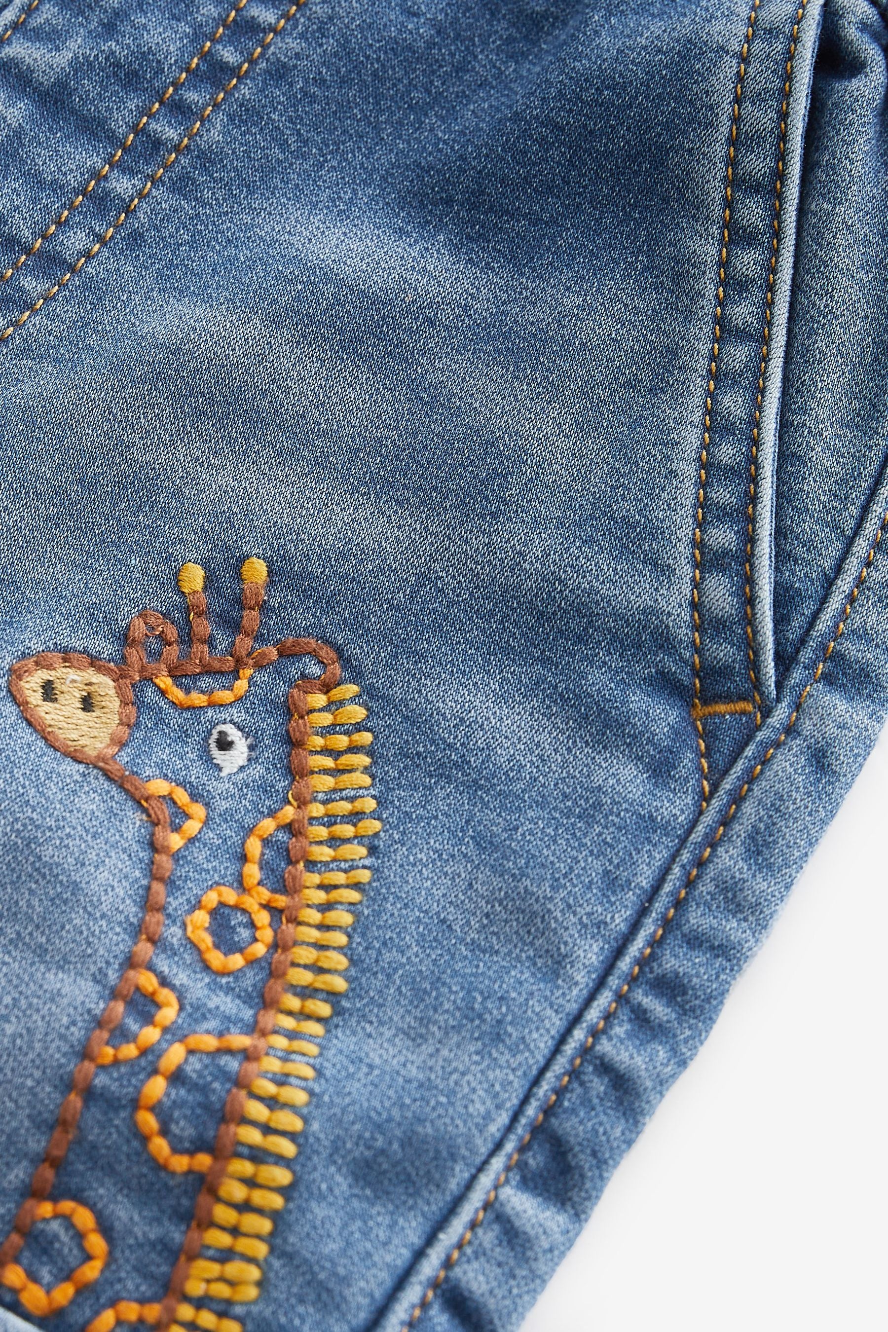 Mid Blue Denim Embroidered Character Jeans With Cuff (3mths-7yrs)