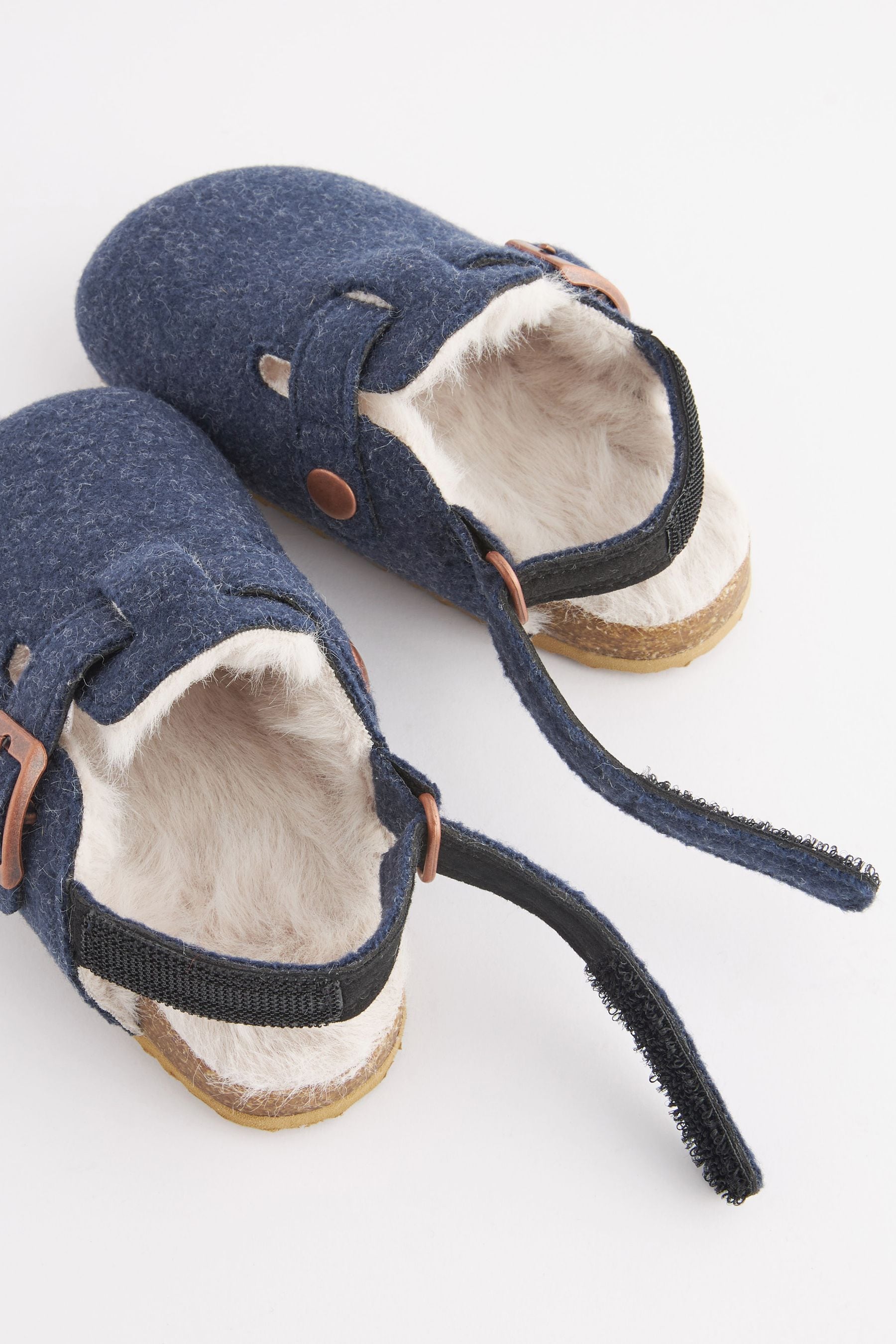 Navy Blue Faux Fur Lined Clog Slippers