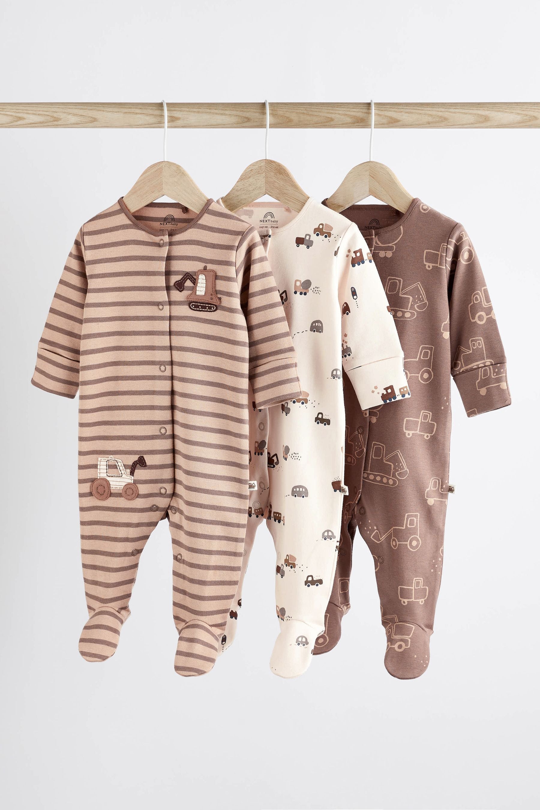 Chocolate Brown Baby Sleepsuits 3 Pack (0mths-3yrs)