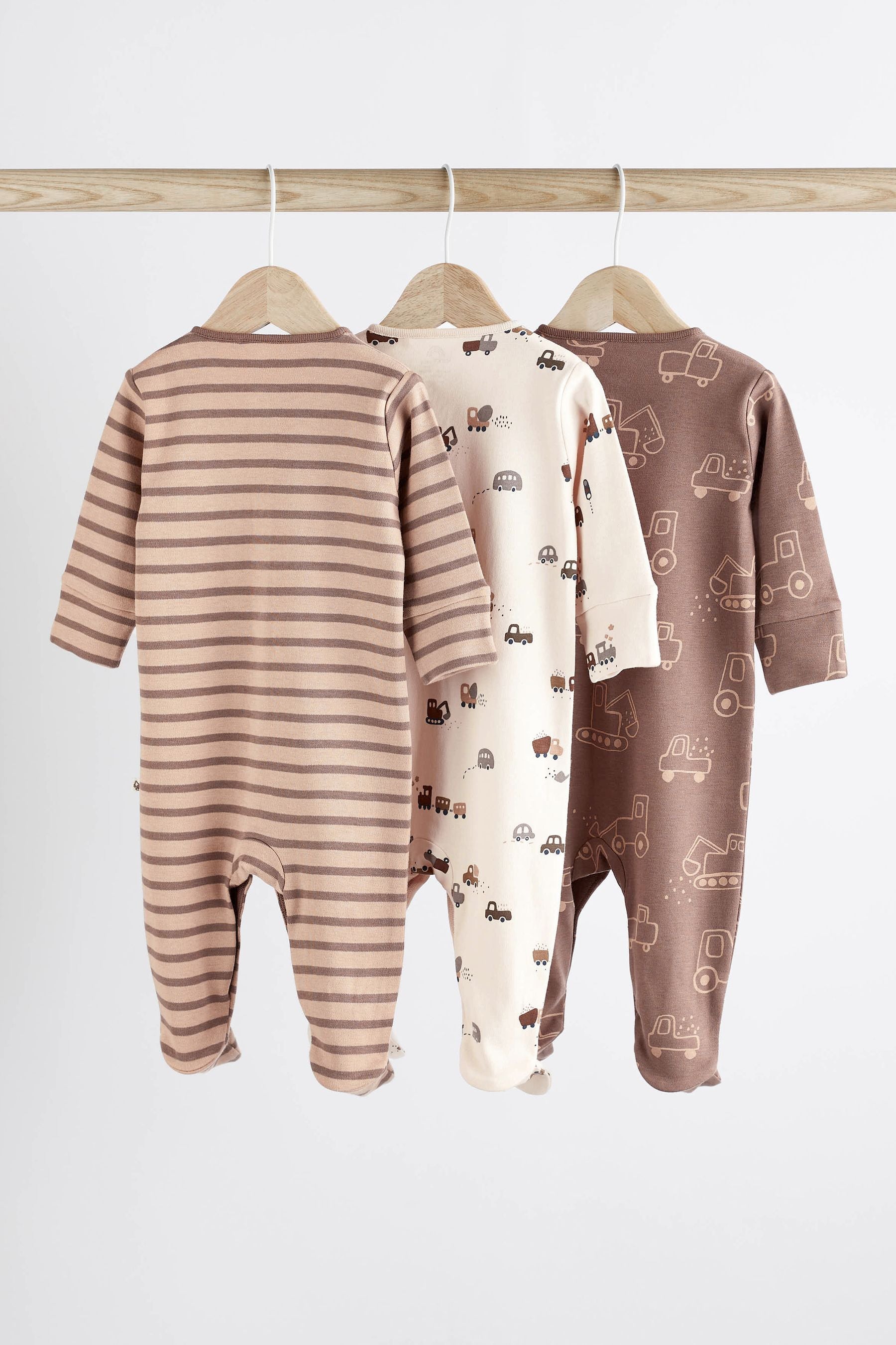 Chocolate Brown Baby Sleepsuits 3 Pack (0mths-3yrs)