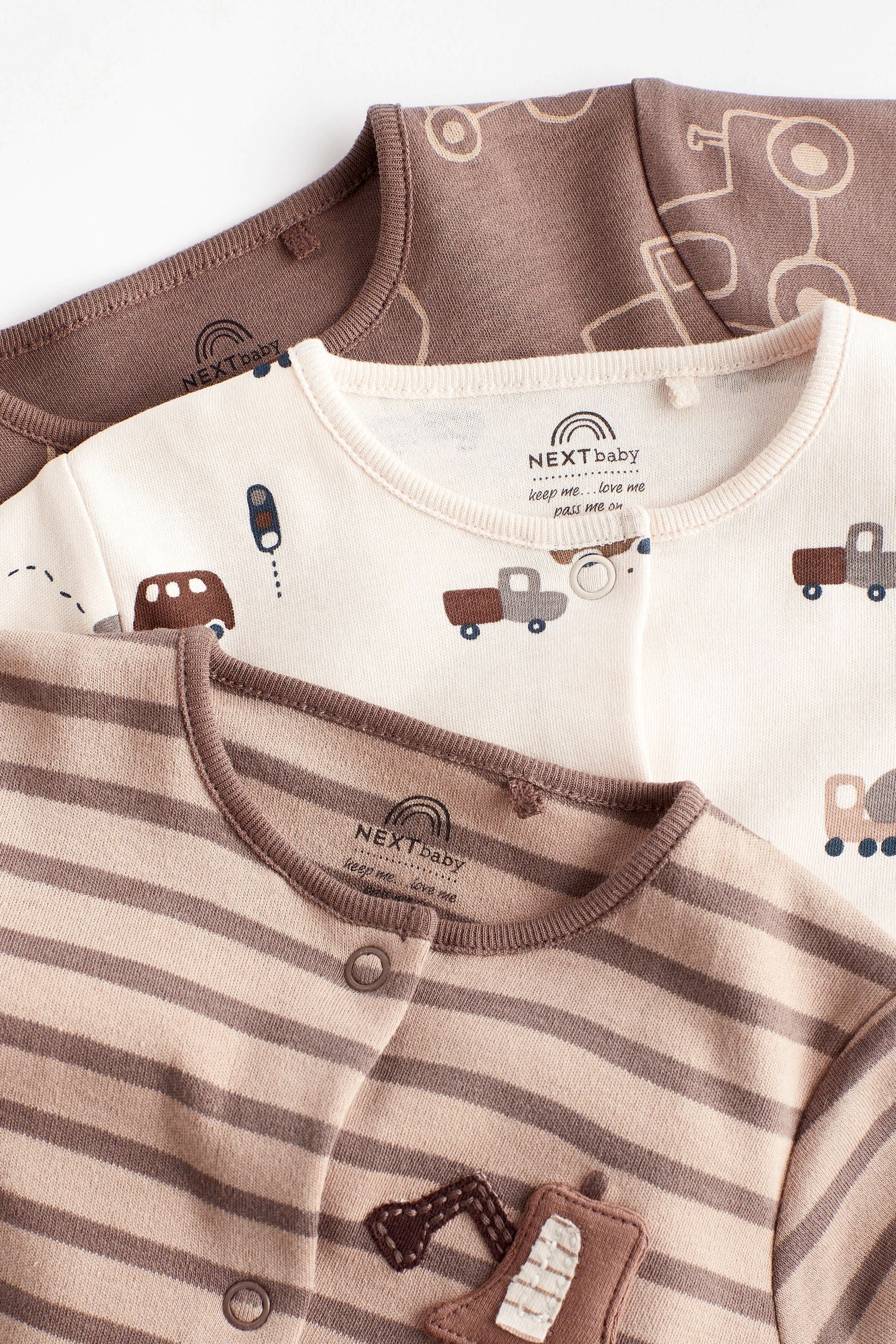 Chocolate Brown Baby Sleepsuits 3 Pack (0mths-3yrs)