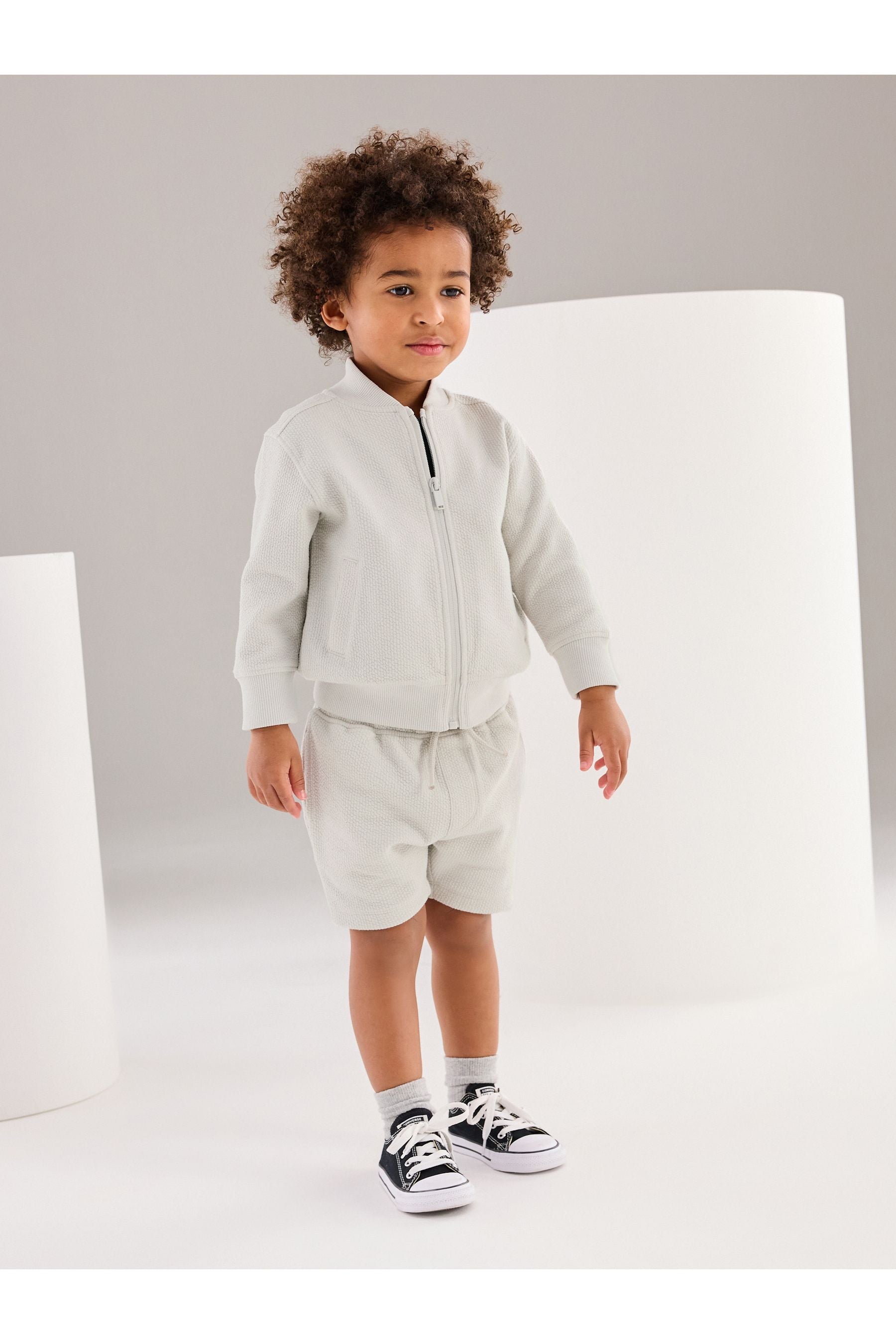 Light Grey Zip Through Jersey Bomber Jacket And Shorts Set (3mths-7yrs)