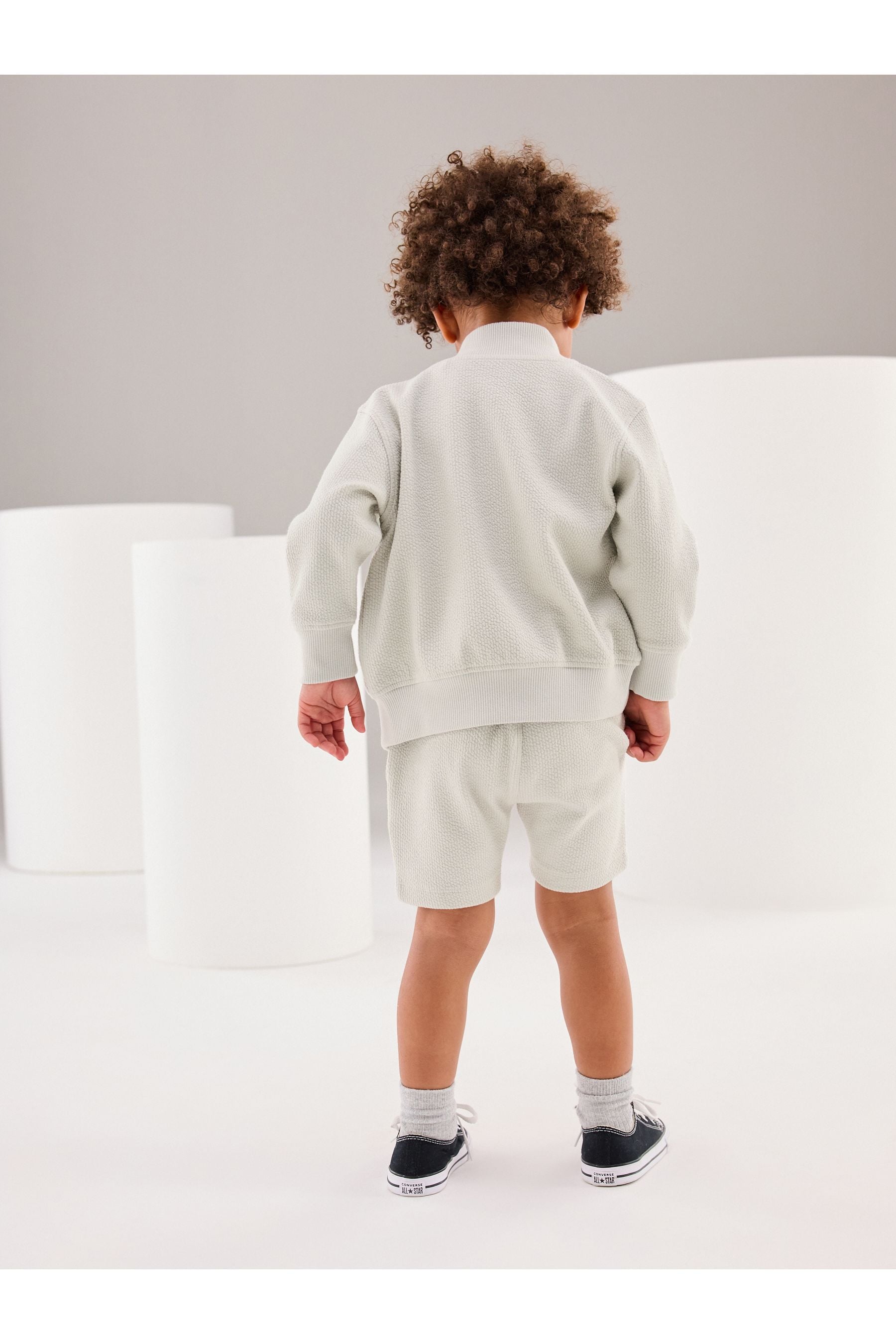 Light Grey Zip Through Jersey Bomber Jacket And Shorts Set (3mths-7yrs)