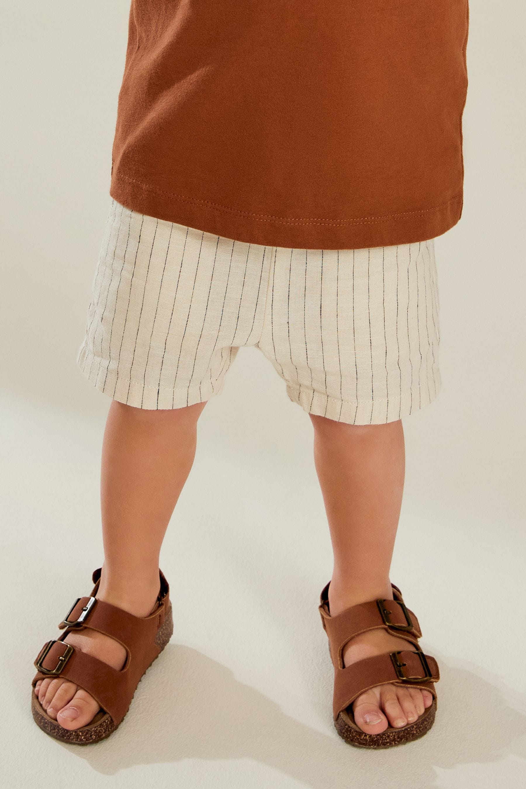 Ecru Stripe Linen Blend Pull-On Shorts (3mths-7yrs)