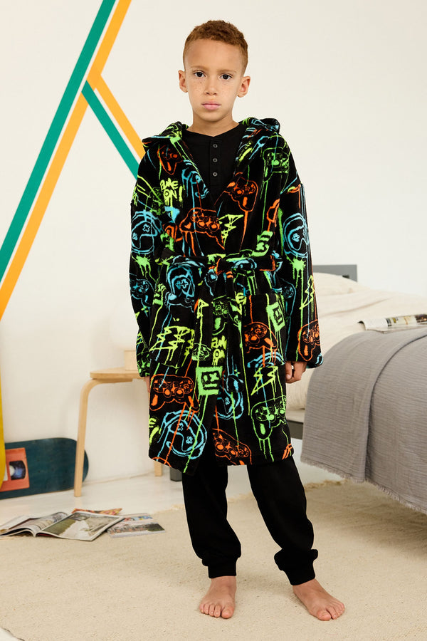 Multi Gamer Fleece Dressing Gown (3-16yrs)