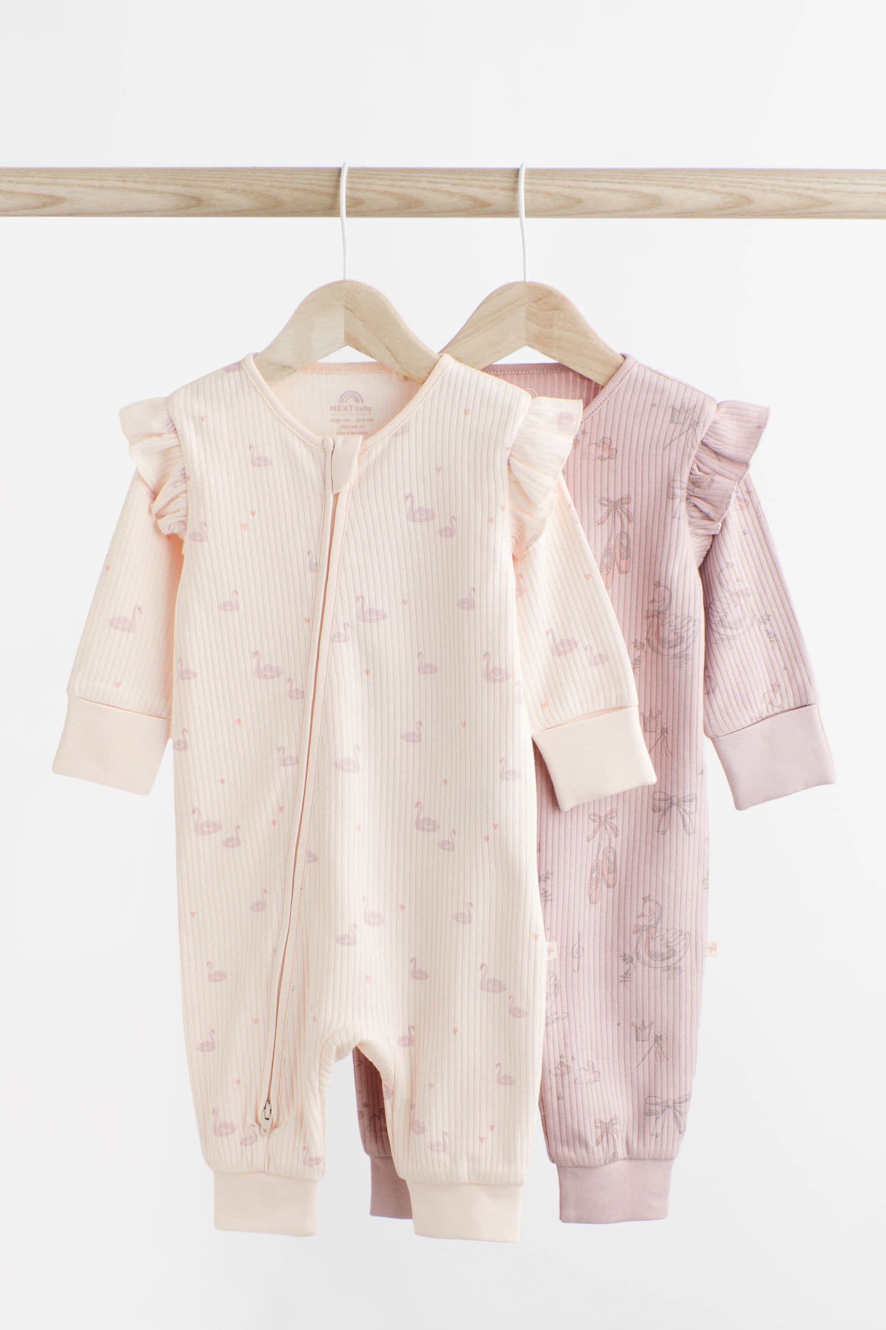 Pink Ballerina Footless Rib Zip Sleepsuits 2 Pack (0-2yrs)