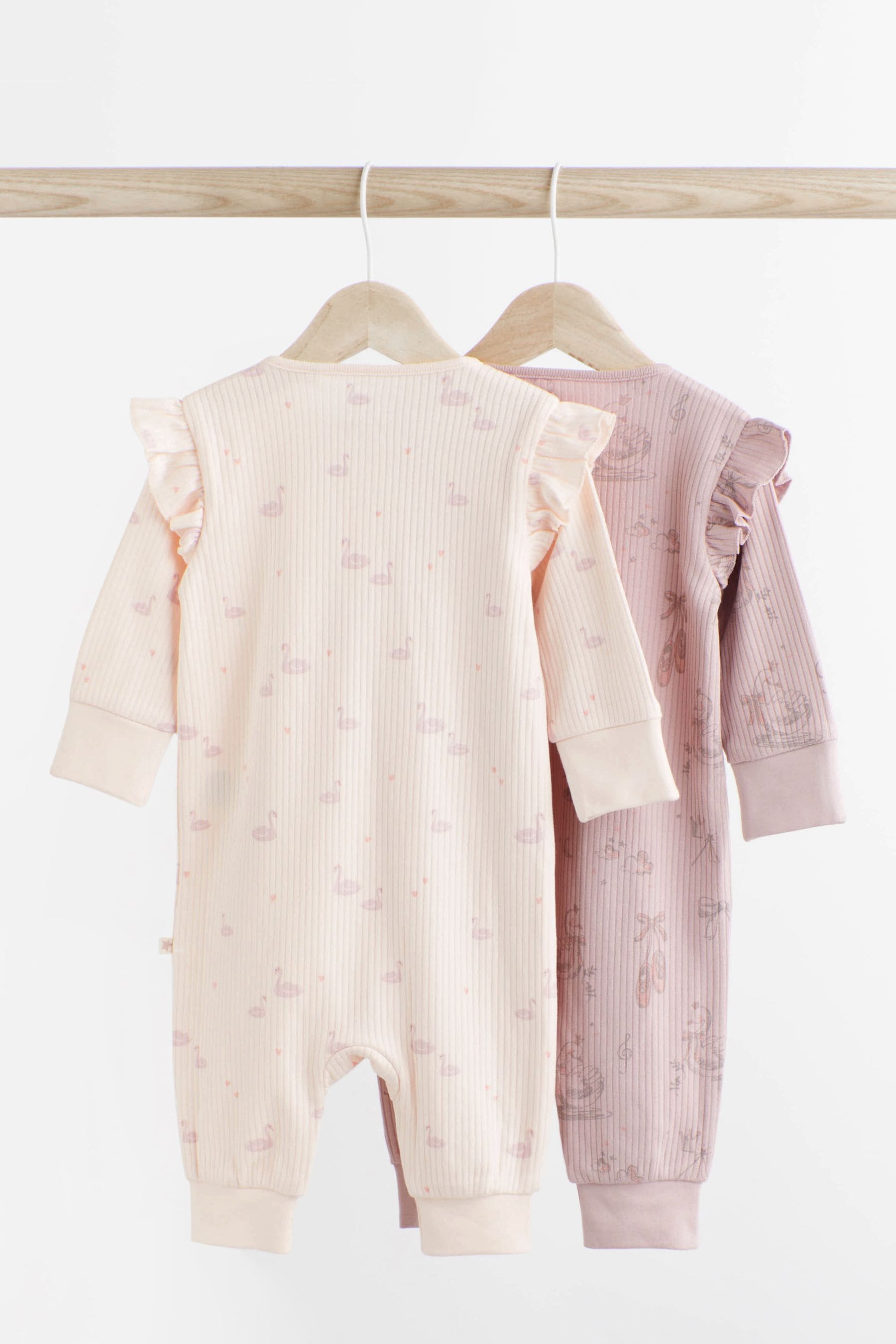 Pink Ballerina Footless Rib Zip Sleepsuits 2 Pack (0-2yrs)