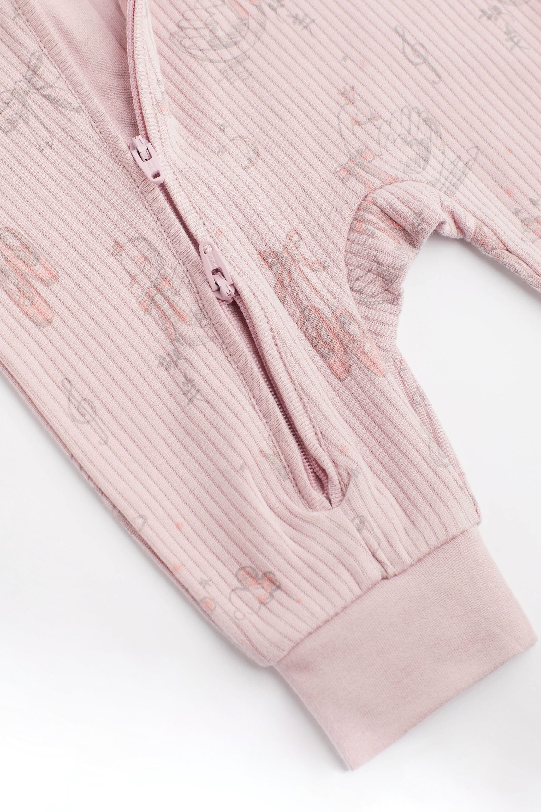 Pink Ballerina Footless Rib Zip Sleepsuits 2 Pack (0-2yrs)