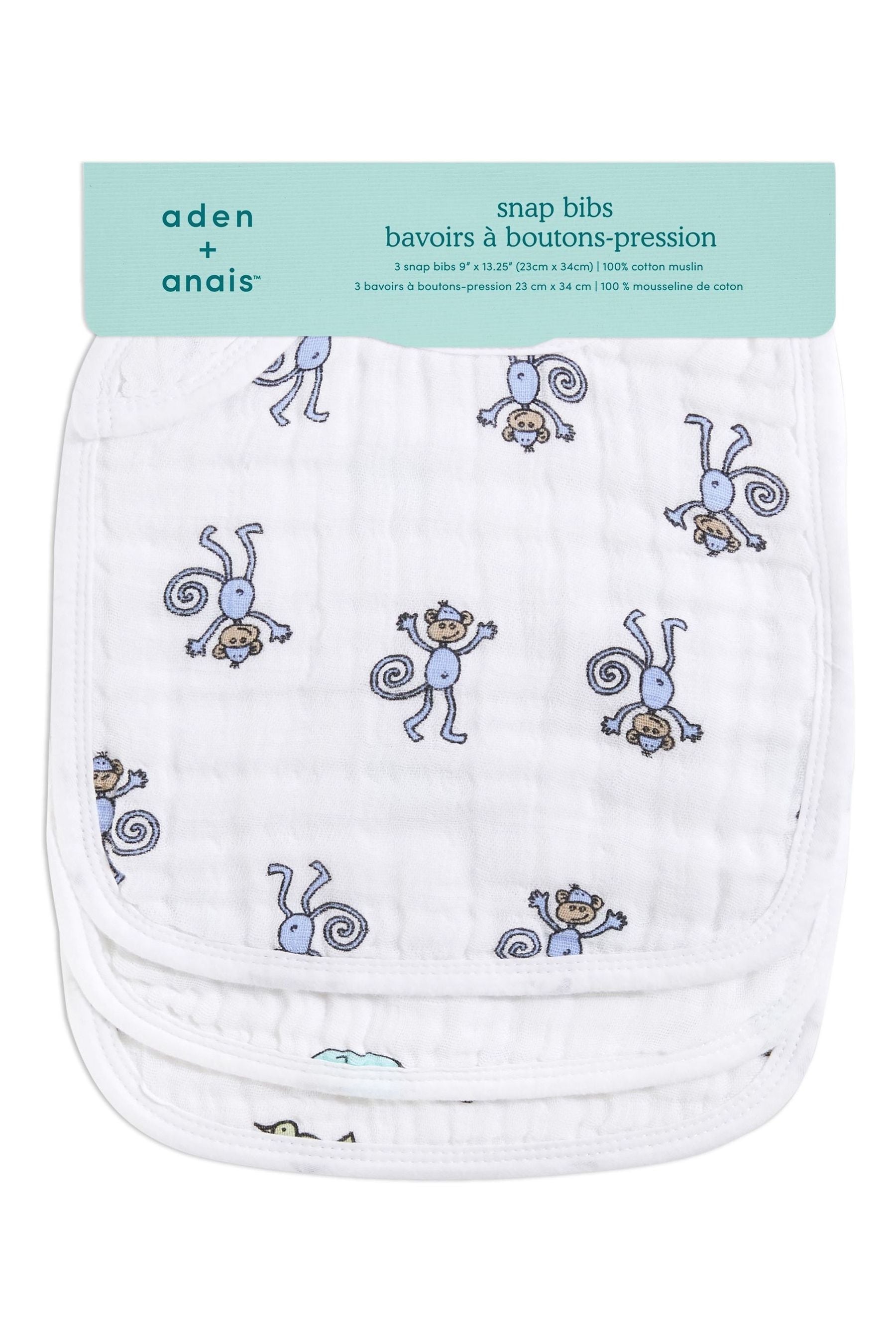 White aden + anais White Snap Bibs 3 Pack Cotton Muslin Jungle Jam