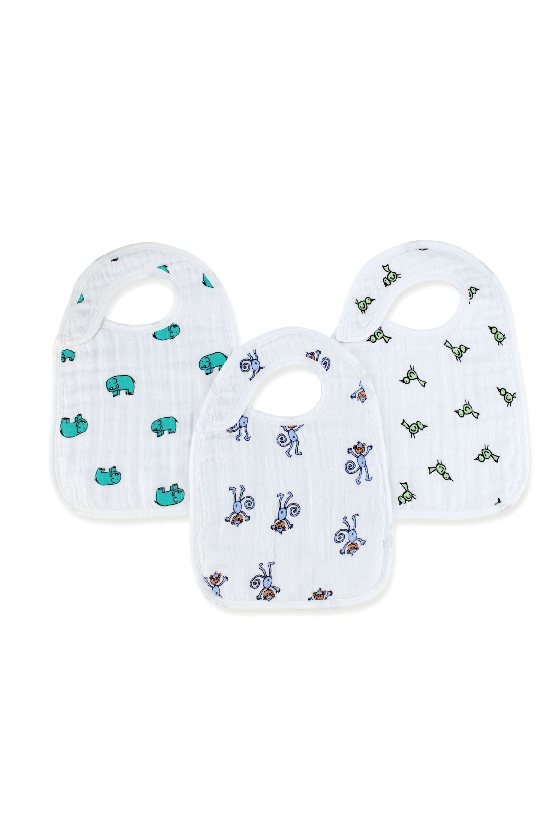 White aden + anais White Snap Bibs 3 Pack Cotton Muslin Jungle Jam