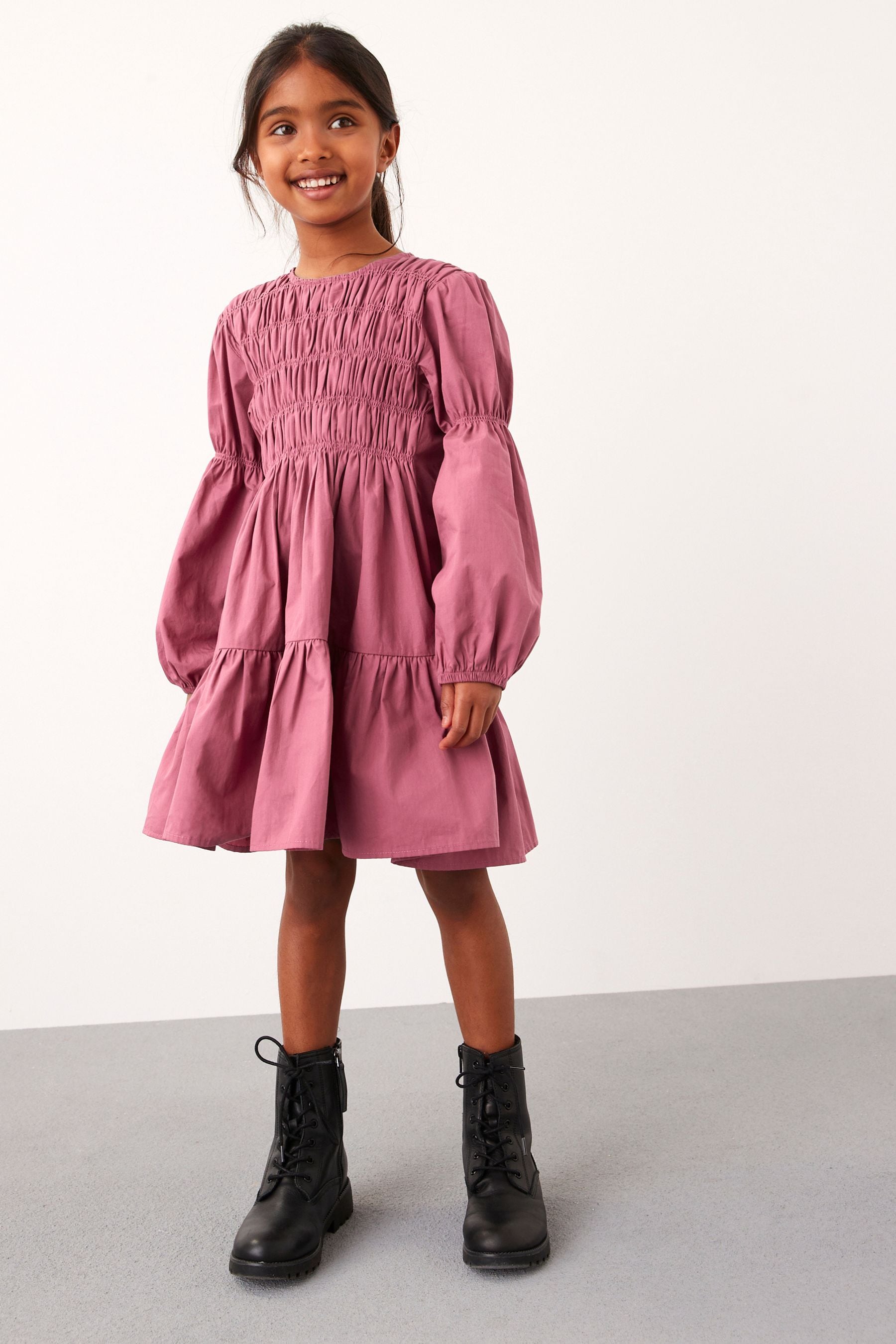 Pink Shirred Cotton Dress (3-16yrs)