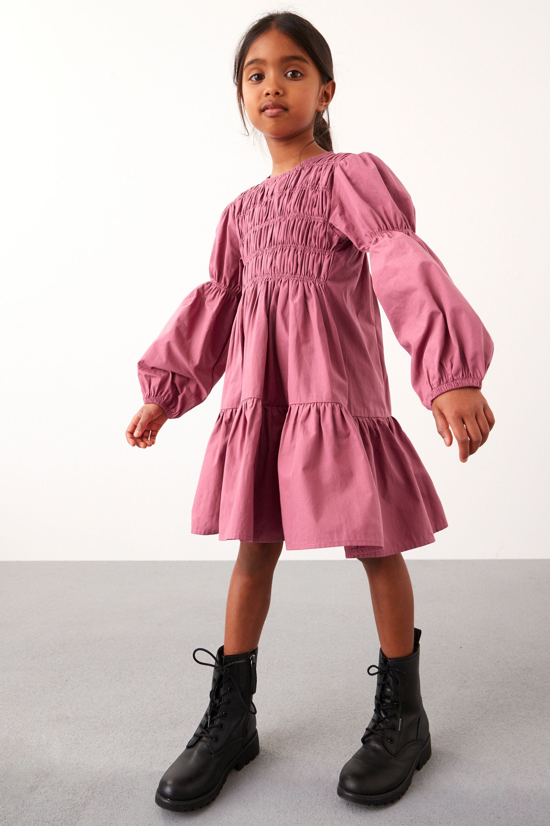 Pink Shirred Cotton Dress (3-16yrs)