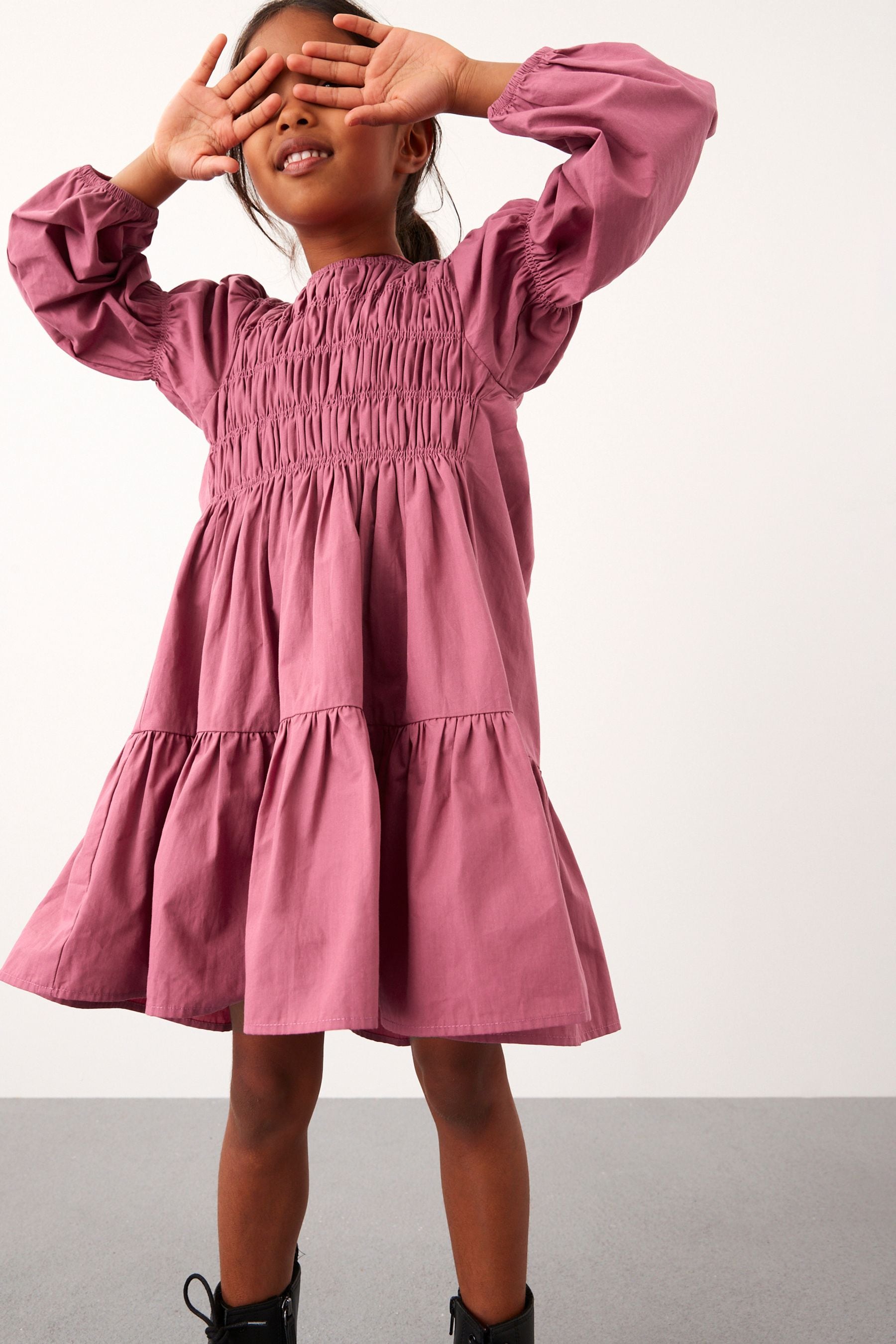 Pink Shirred Cotton Dress (3-16yrs)