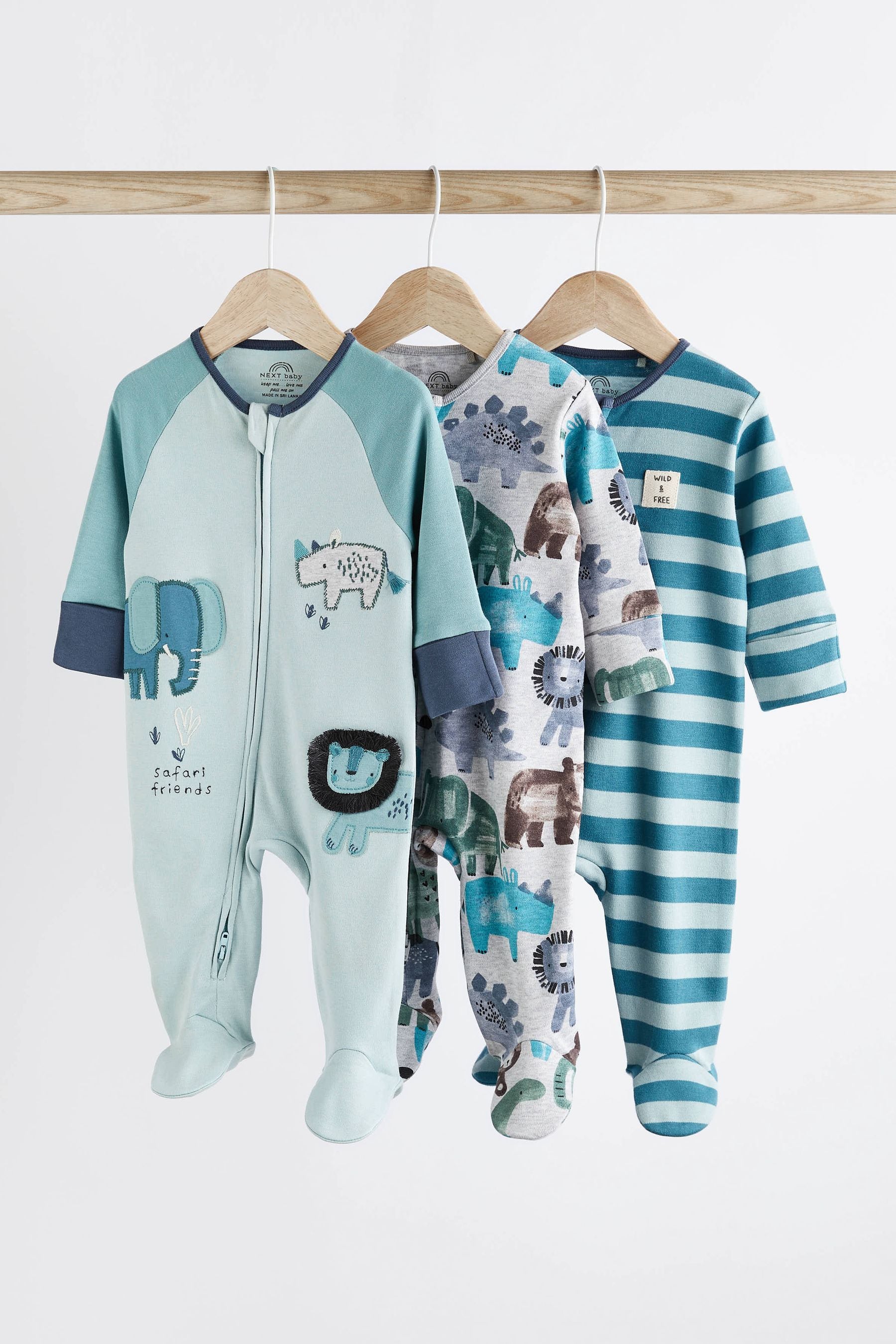 Blue Baby Character Sleepsuits 3 Pack (0-2yrs)