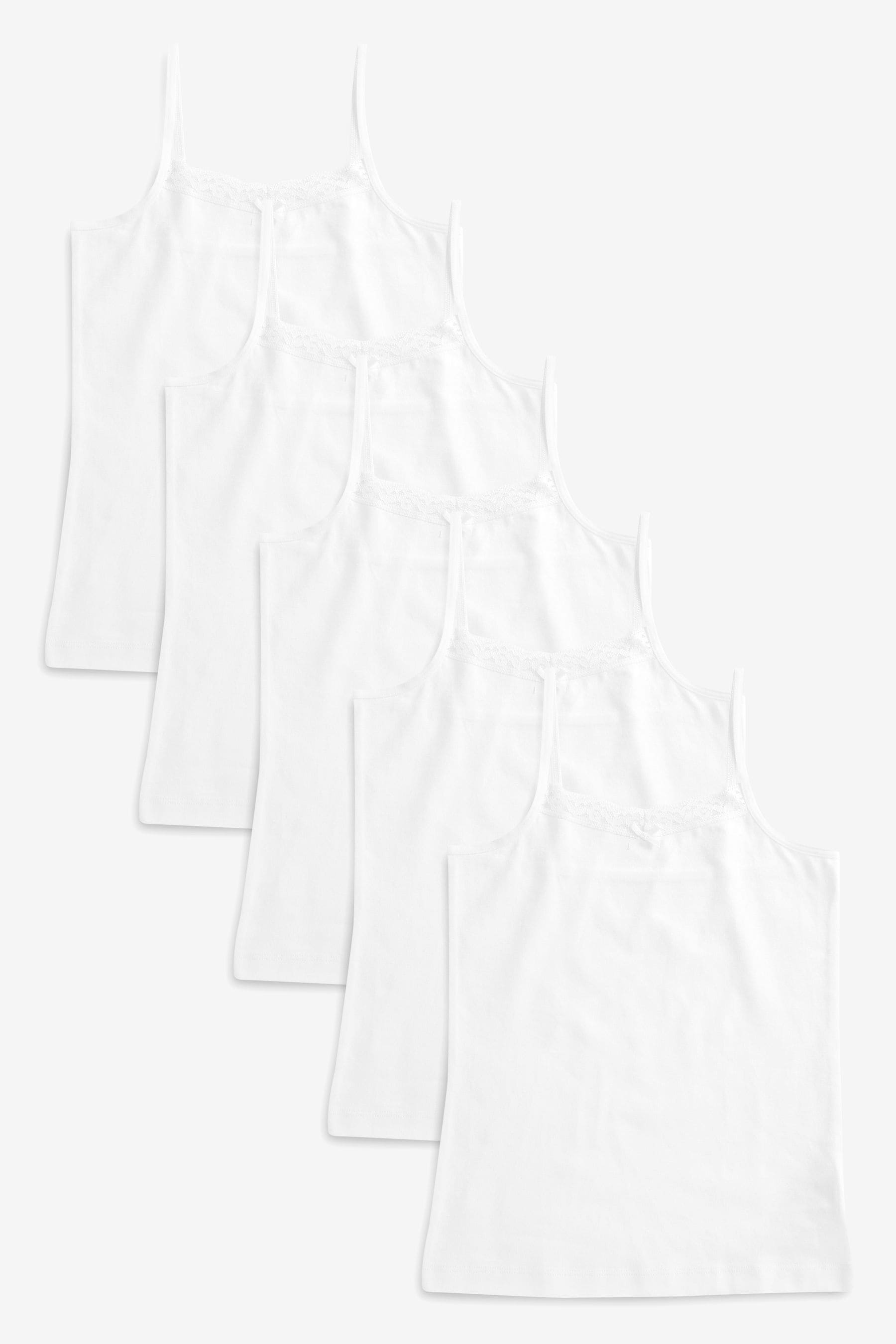 White Strappy Cami Vests 5 Pack (1.5-16yrs)