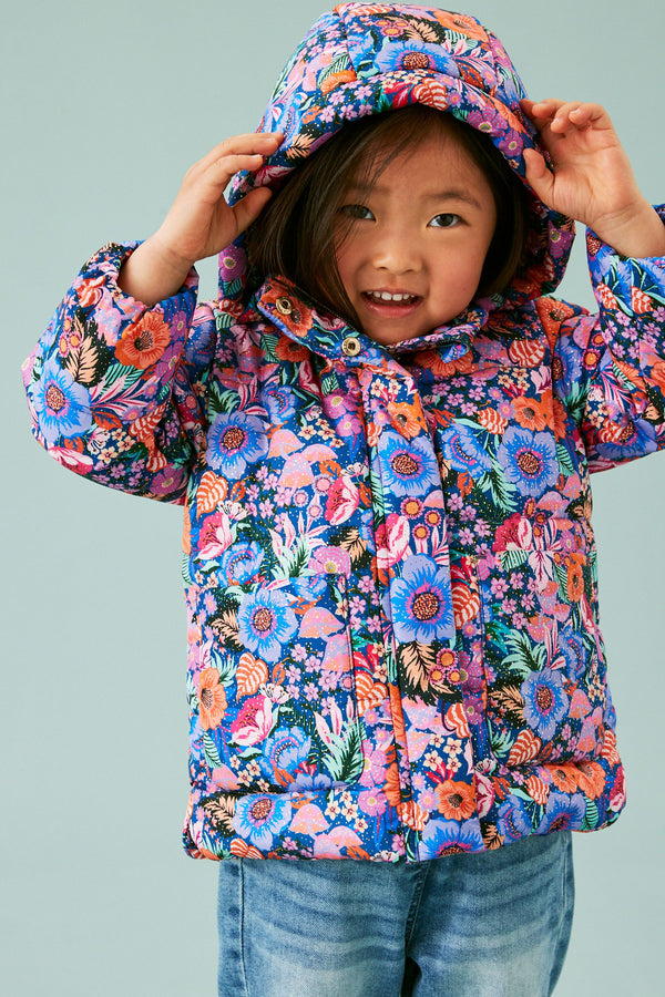 Navy Floral Shower Resistant Printed Padded Coat (3mths-7yrs)