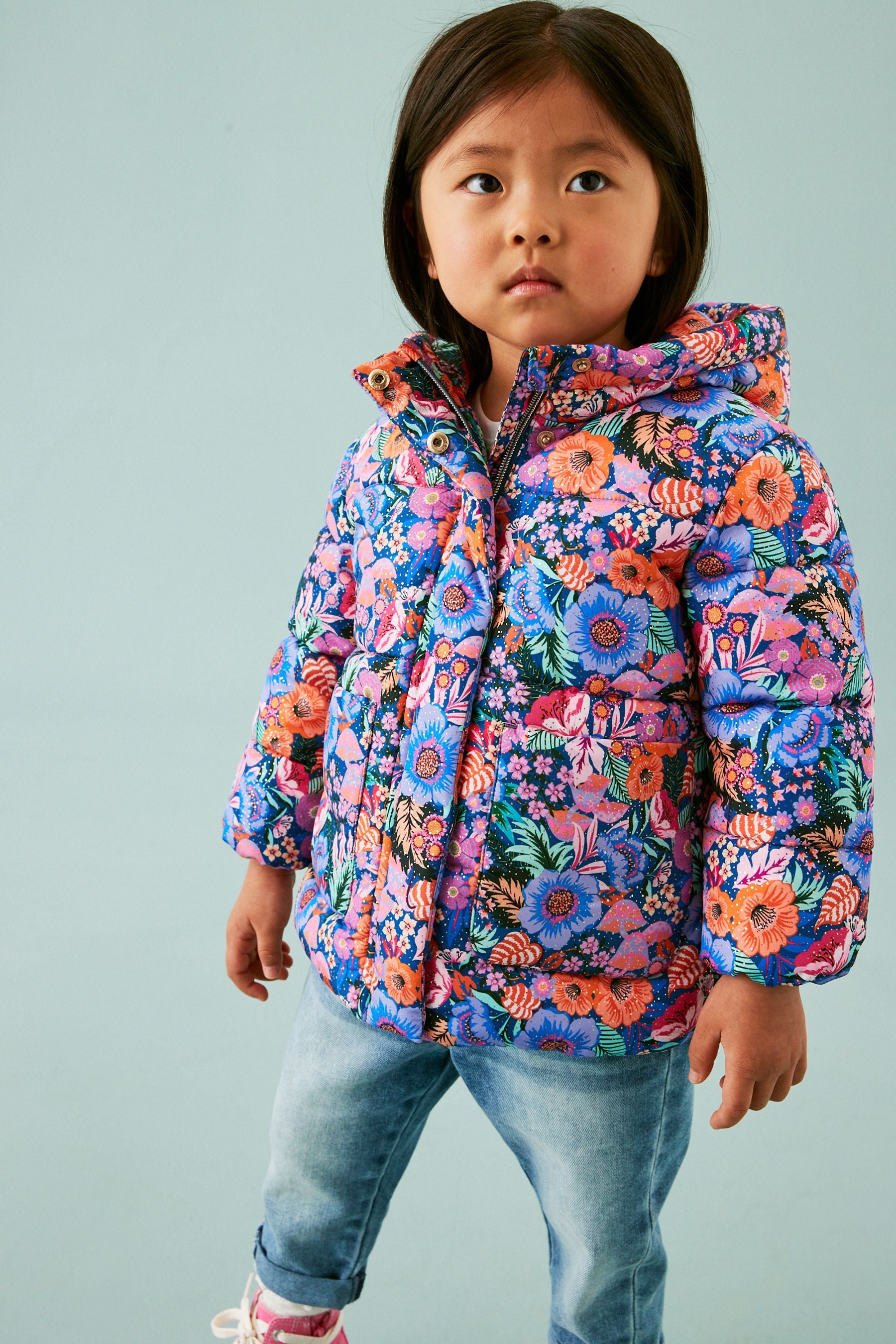 Navy Floral Shower Resistant Printed Padded Coat (3mths-7yrs)