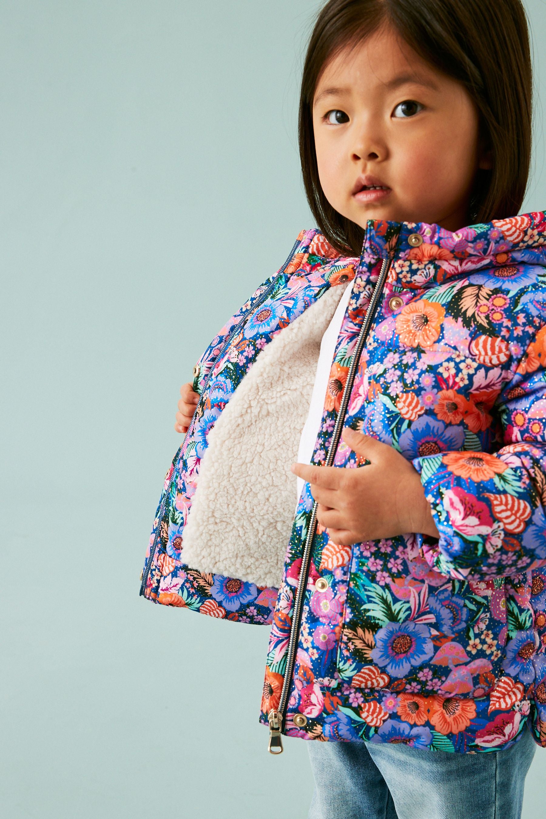 Navy Floral Shower Resistant Printed Padded Coat (3mths-7yrs)