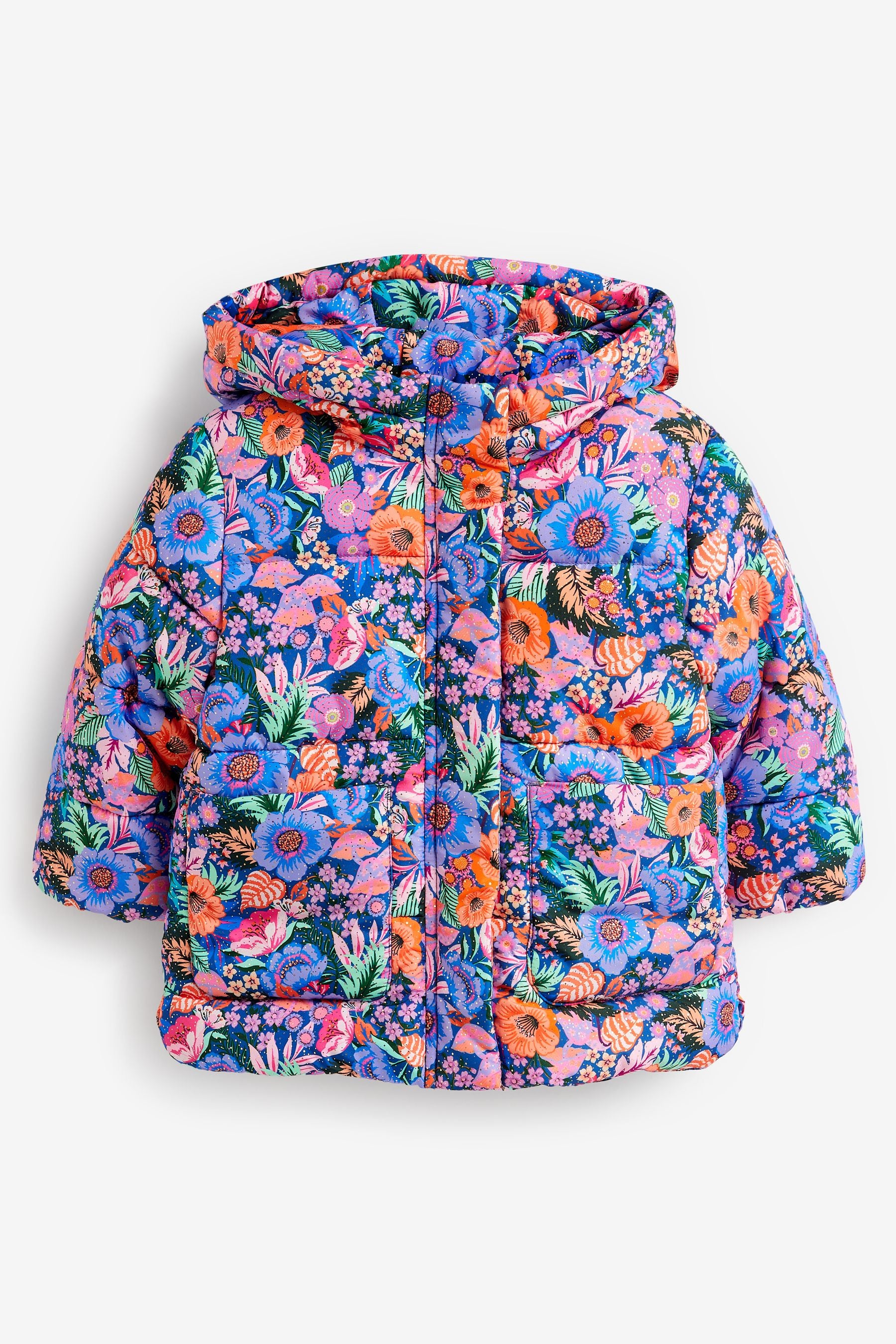 Navy Floral Shower Resistant Printed Padded Coat (3mths-7yrs)