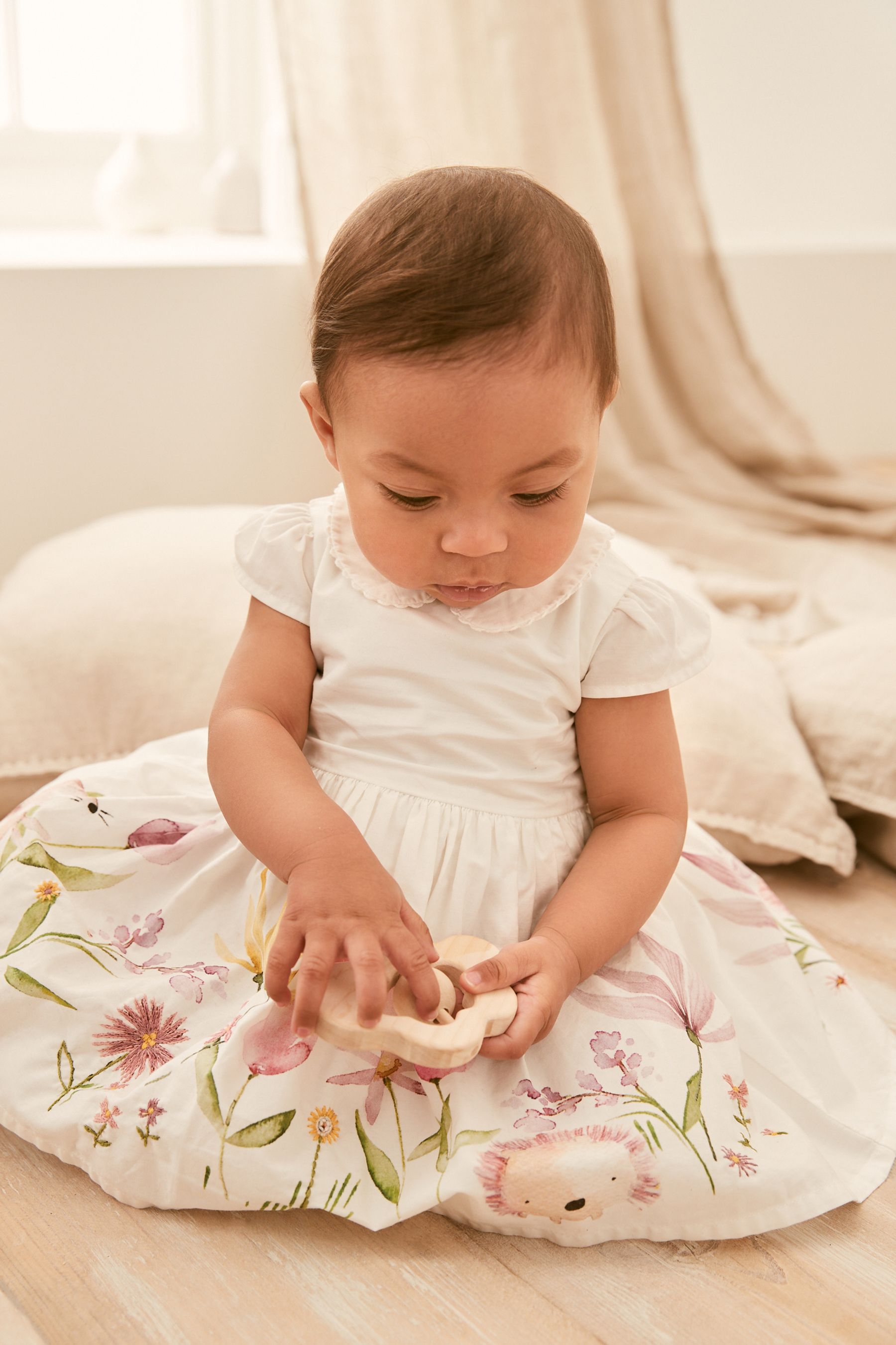 White Baby Floral Print Occasion Dress (0mths-2yrs)