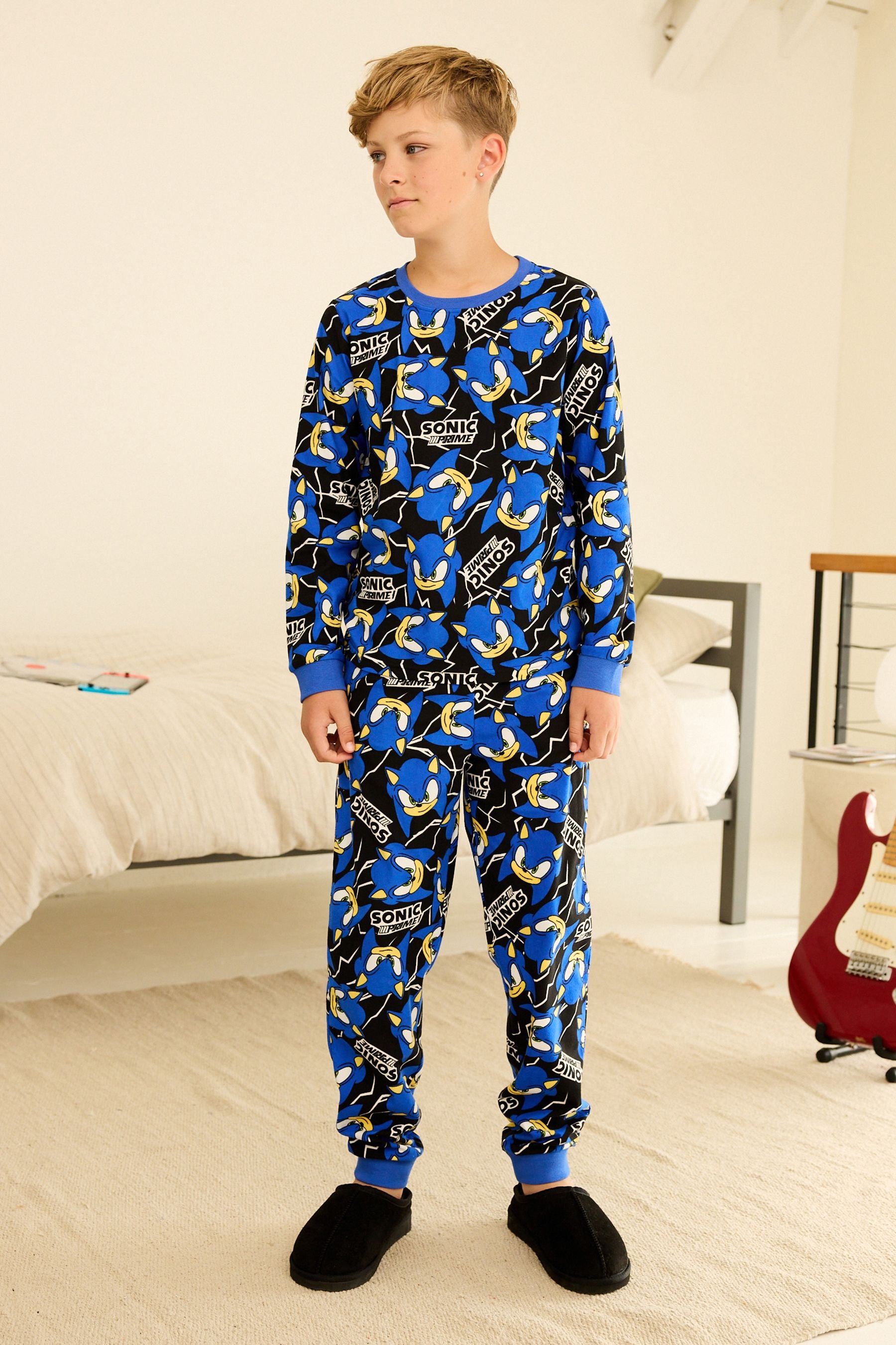 Sonic Blue/Black Soft Touch Fleece with Elastane Pyjamas (3-14yrs)