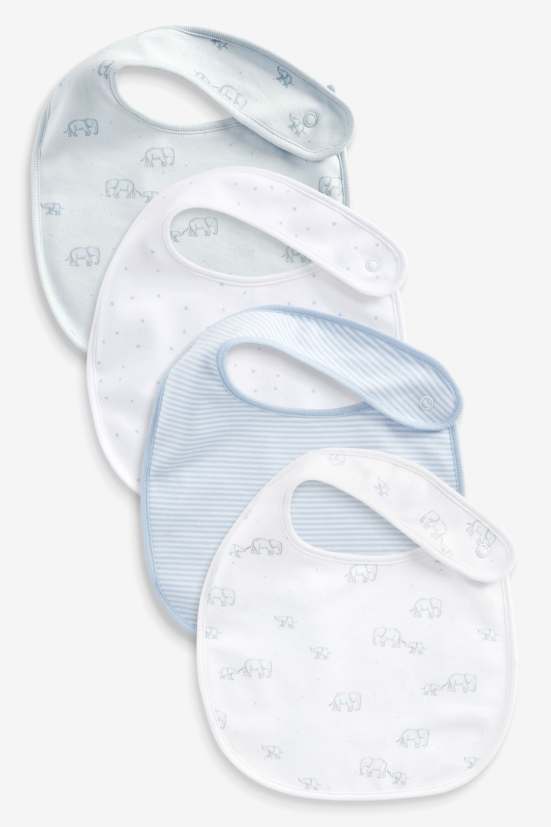 Blue 4 Pack Cotton Elephant Baby Bibs