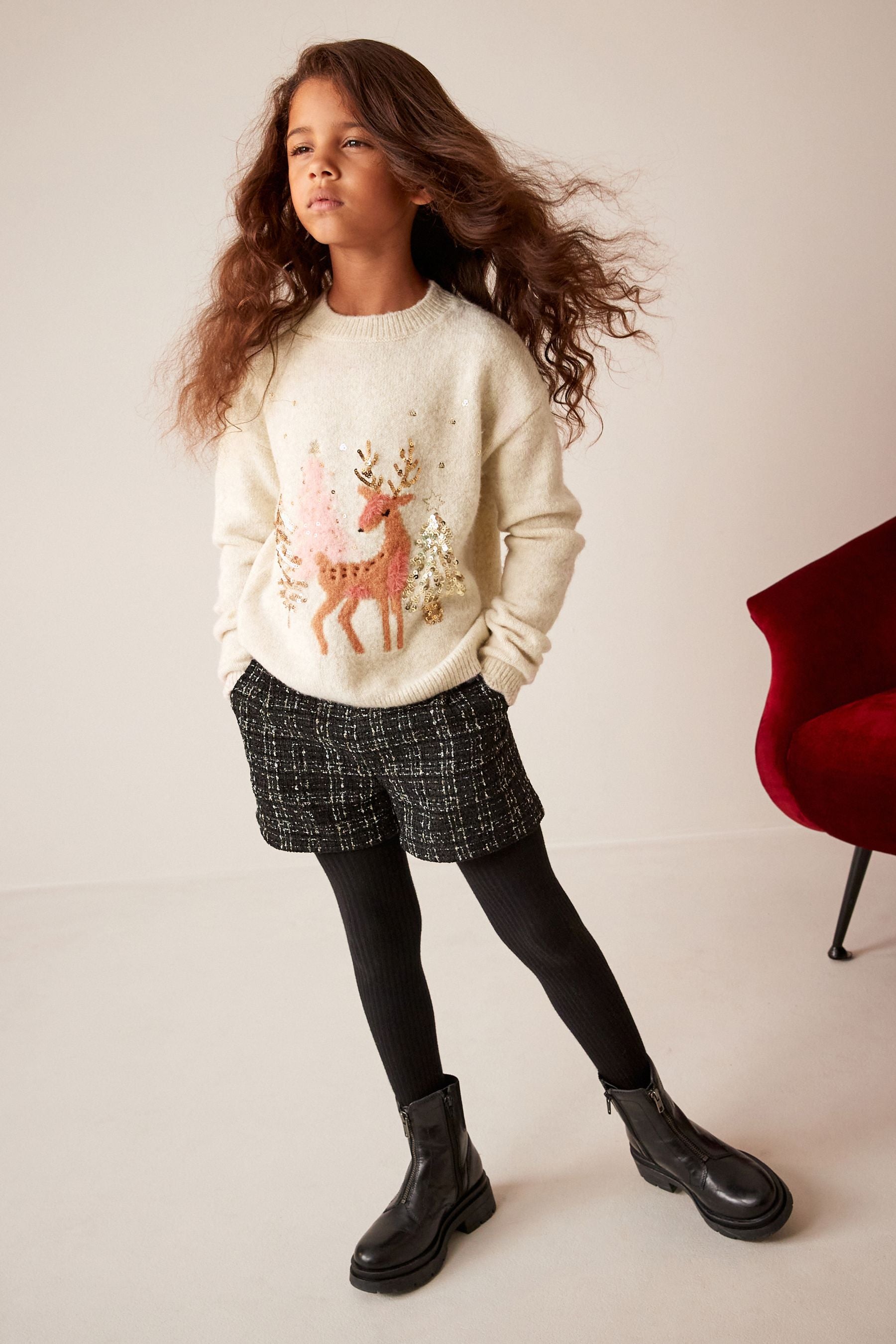 Cream Deer Sequin Jumper (3-16yrs)