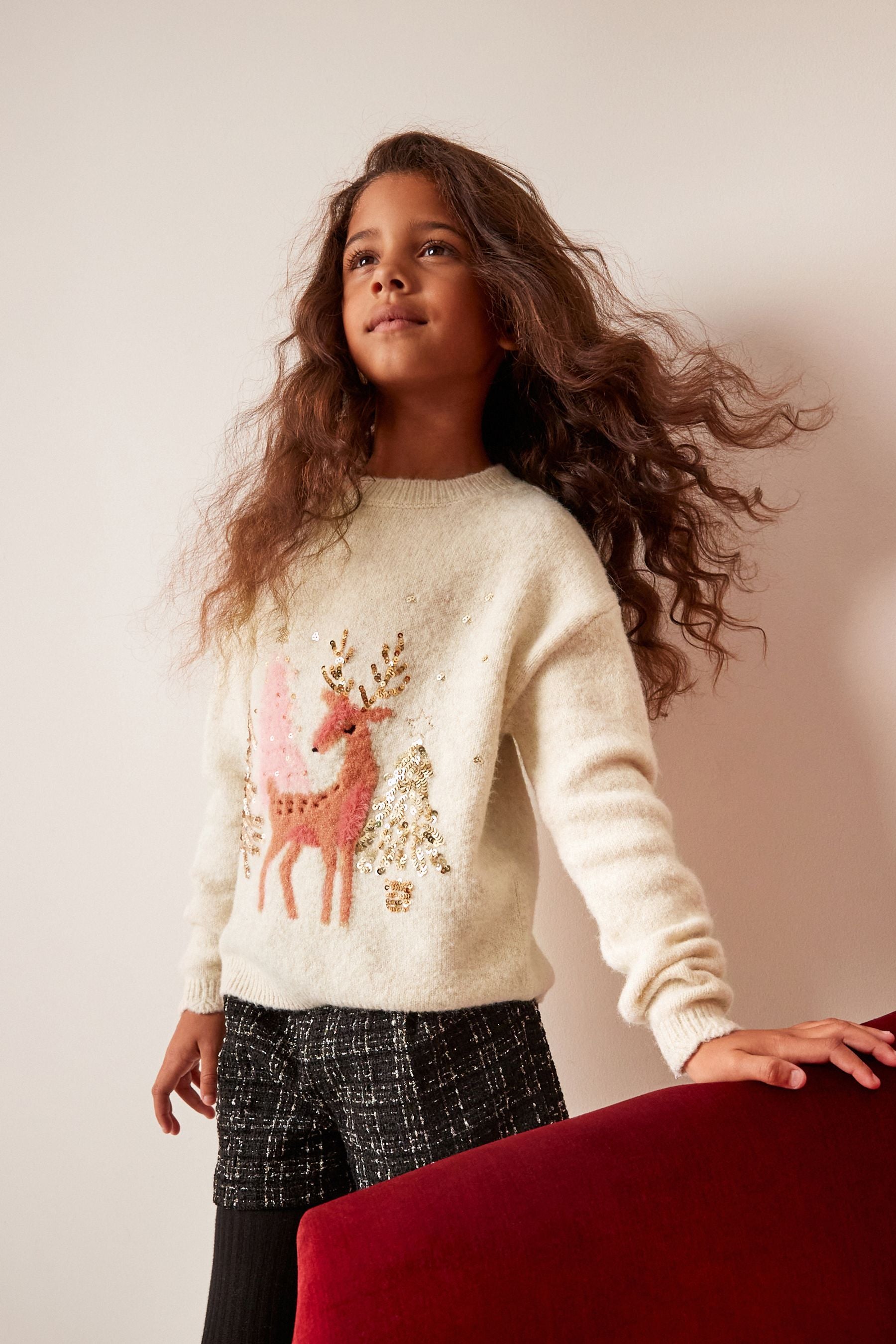 Cream Deer Sequin Jumper (3-16yrs)