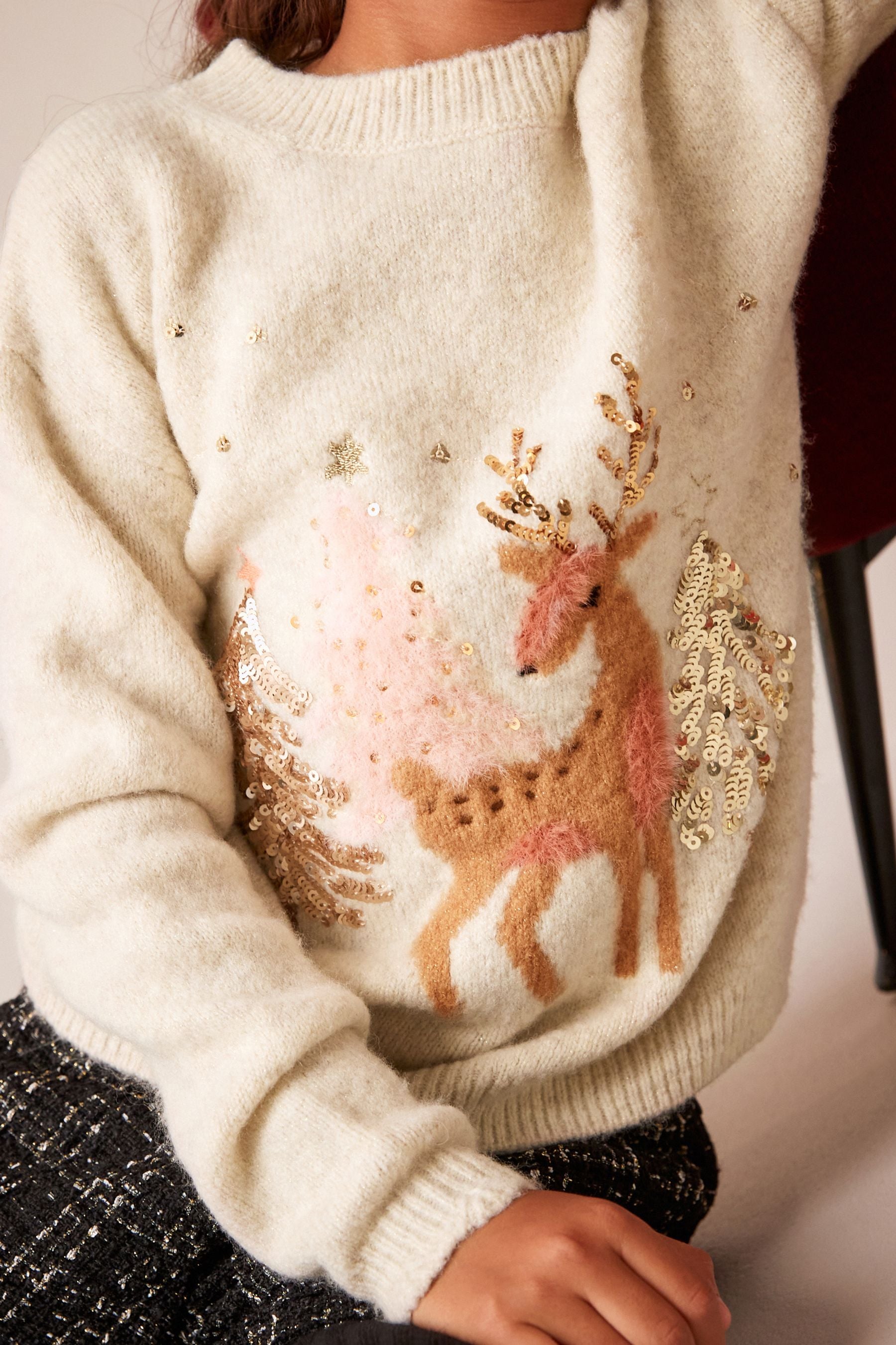 Cream Deer Sequin Jumper (3-16yrs)