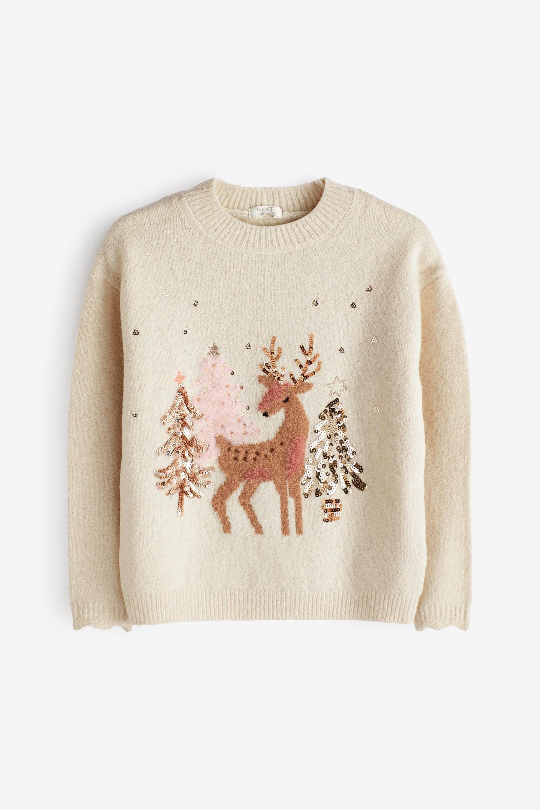 Cream Deer Sequin Jumper (3-16yrs)